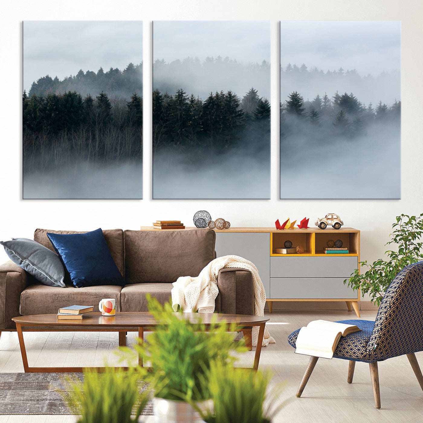 42596-MGV-CV-36X24-Misty Forest Wall Art – Atmospheric Pine Trees Canvas Print, Nature Landscape Decor for Living Room, Bedroom, Office, or Cabin