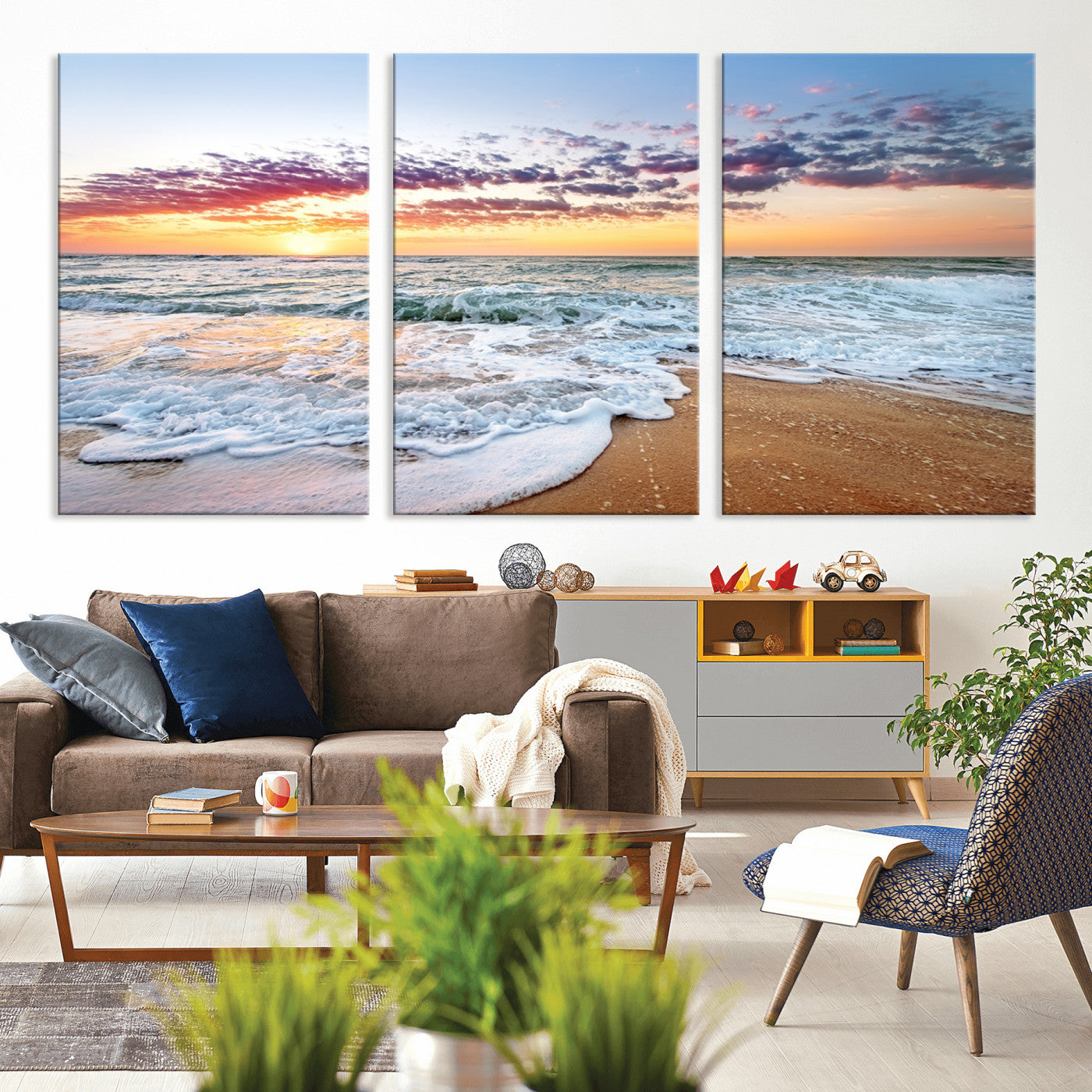 39560-MGV-CV-36X24-Sunrise Beach Wall Art – Vibrant Ocean Waves and Golden Sand Canvas Print, Seaside Coastal Decor for Living Room, Bedroom or