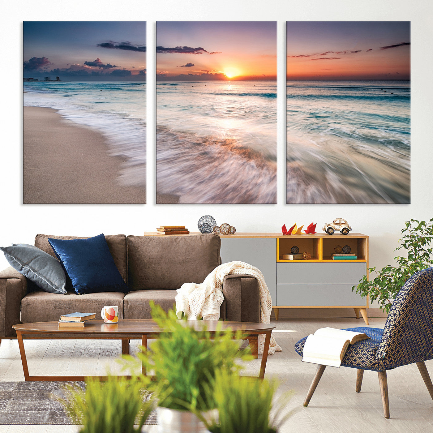 71849-MGV-CV-36X24-Sunrise Ocean Beach Wall Art – Serene Seascape Canvas Print with Gentle Waves, Coastal Nature Decor for Bedroom, Living Room or
