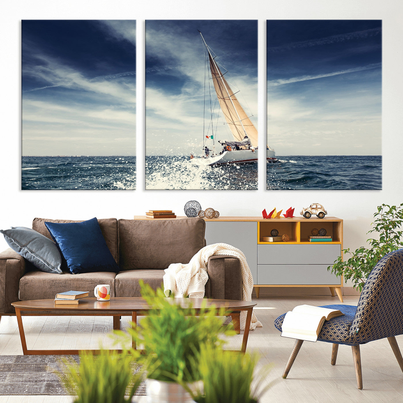 75430-MGV-CV-36X24-Sailing Boat Wall Art – Dynamic Ocean Yacht Canvas Print, Nautical Decor for Living Room, Office, Beach House or Cabin