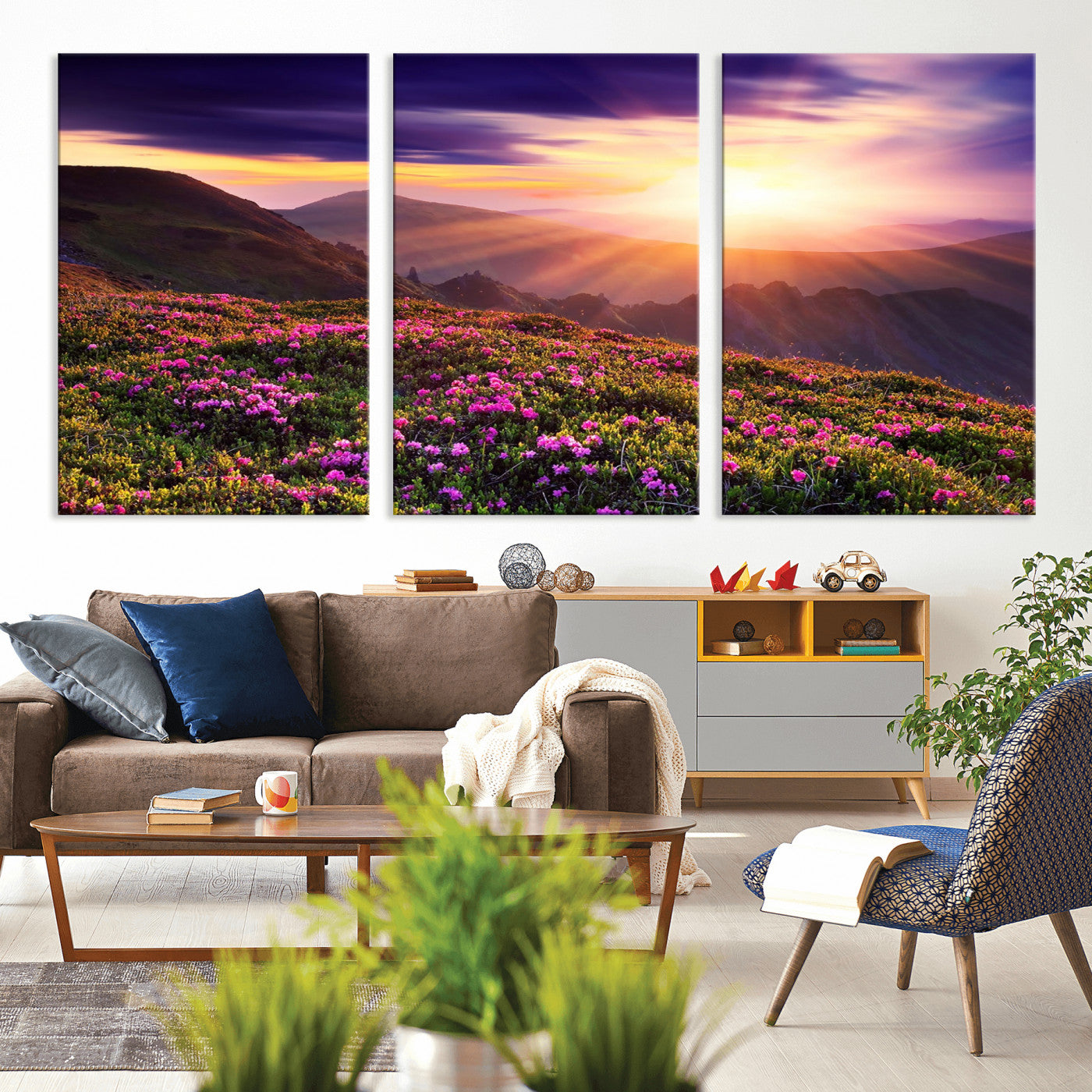 49741-MGV-CV-36X24-Mountain Sunrise Wall Art – Vibrant Floral Landscape Canvas Print, Nature Home Decor for Living Room, Bedroom Office or Cabin