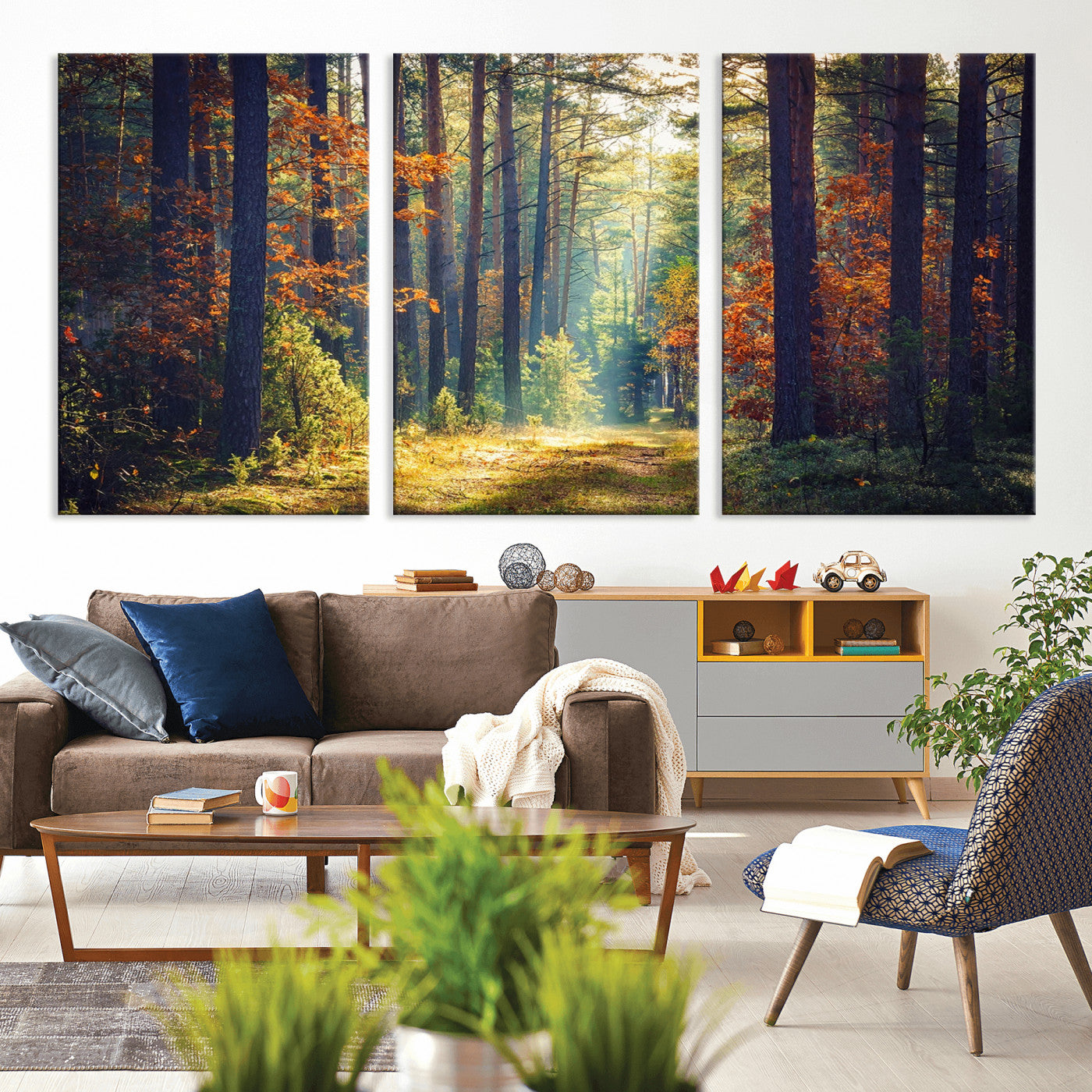 86249-MGV-CV-36X24-Sunlit Autumn Forest Path Wall Art – Peaceful Nature Scene with Fall Foliage, Calming Woods Decor for Home or Office