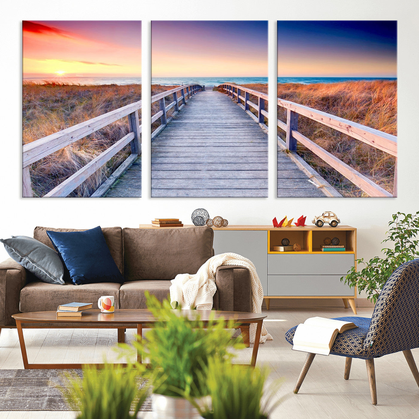 60625-MGV-CV-36X24-Beach Boardwalk Sunrise Wall Art – Coastal Pathway to Ocean Canvas Print, Seaside Landscape Decor for Home or Office