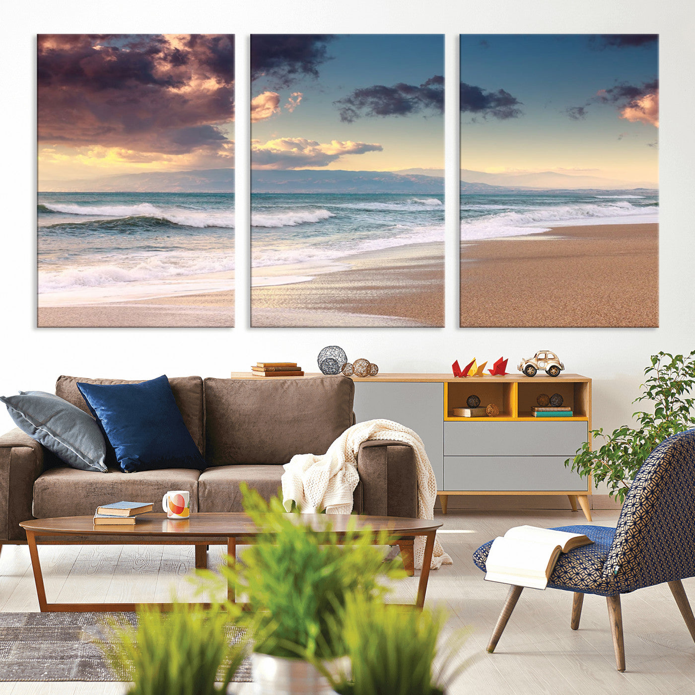42253-MGV-CV-36X24-Serene Beach Waves Wall Art – Tranquil Ocean Horizon Canvas Print, Coastal Seascape Decor for Living Room or Office Wall
