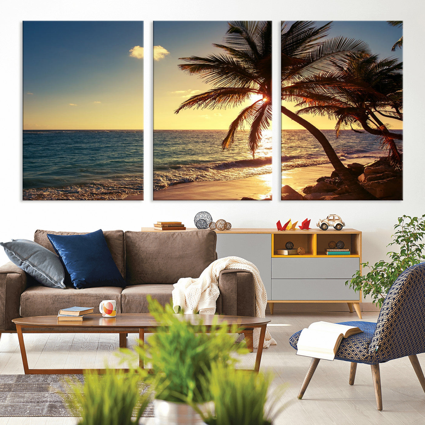82710-MGV-CV-36X24-Palm Tree Sunset Beach Wall Art – Tropical Ocean Canvas Print, Coastal Paradise Seascape Decor for Living Room or Office Wall