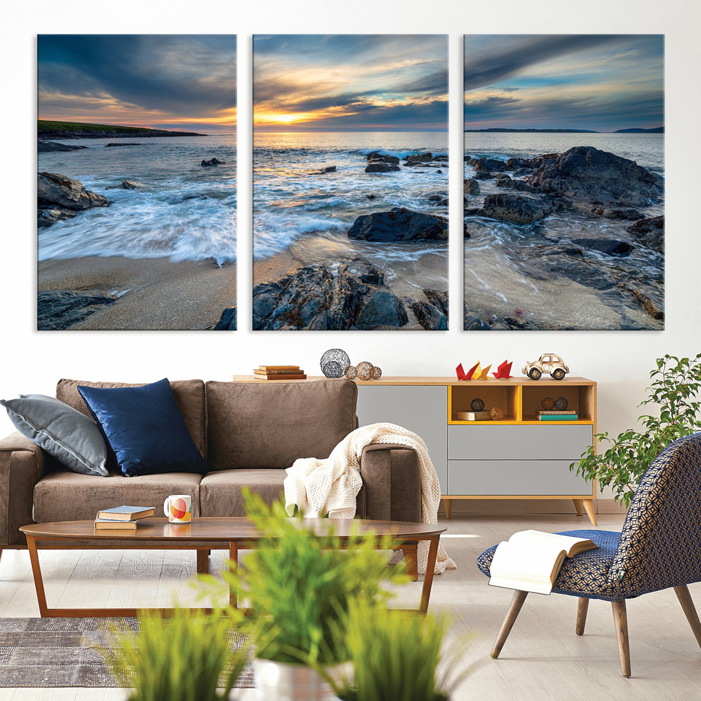 17902-MGV-CV-36X24-Rocky Shore Ocean Sunset Wall Art – Coastal Seascape Canvas Print, Nature Beach Decor for Living Room or Office