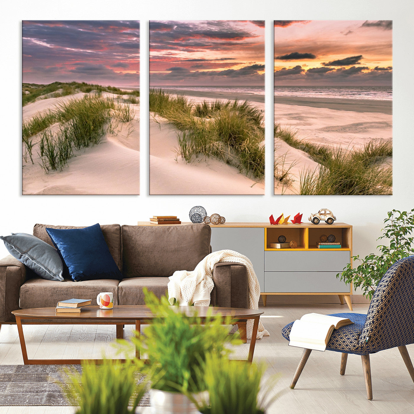 60570-MGV-CV-36X24-Beach Sunset Wall Art – Coastal Sand Dunes and Ocean Horizon Canvas Print, Tranquil Seascape Photography Decor for Living Room or