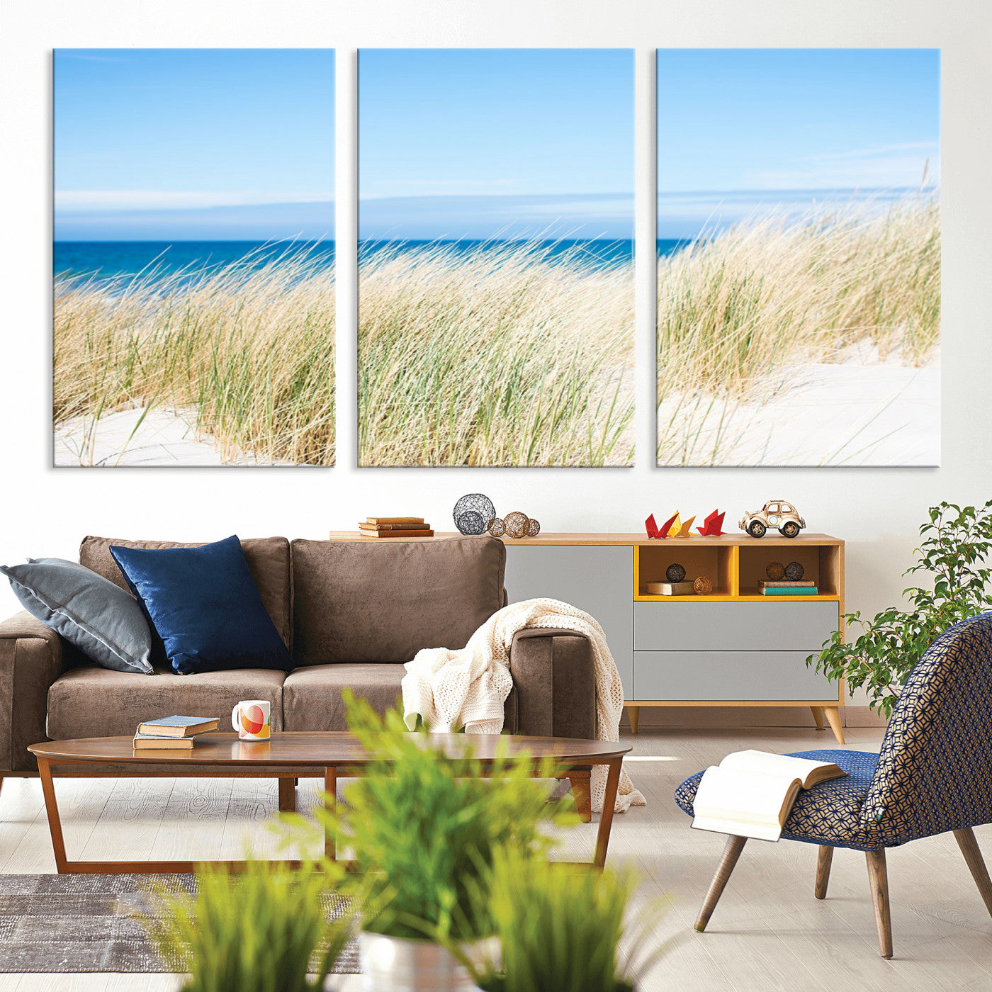 96913-MGV-CV-36X24-Coastal Dunes Wall Art – Serene Beach Grass and Blue Ocean Canvas Print, Relaxing Seaside Nature Decor for Living Room, Bedroom or