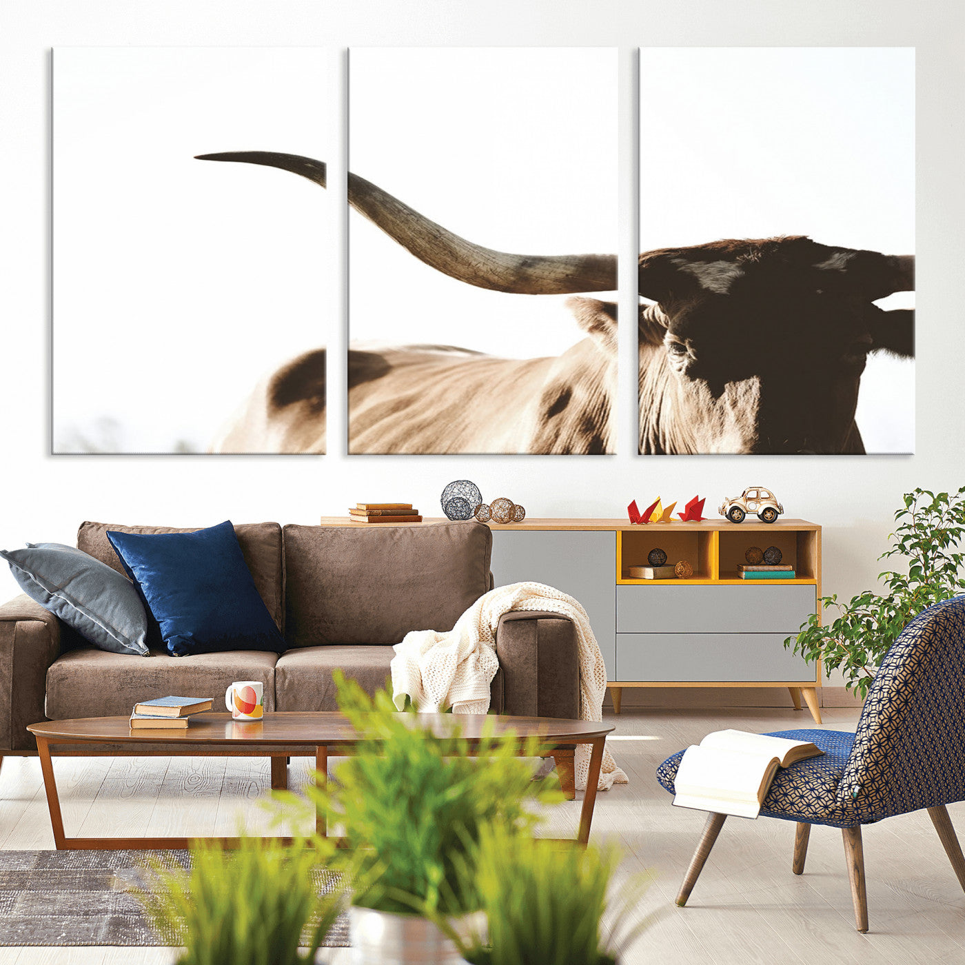 35866-MGV-CV-36X24-Texas Longhorn Wall Art – Rustic Western Bull Canvas Print, Farmhouse Animal Photography Decor for Living Room, Office, or Ranch