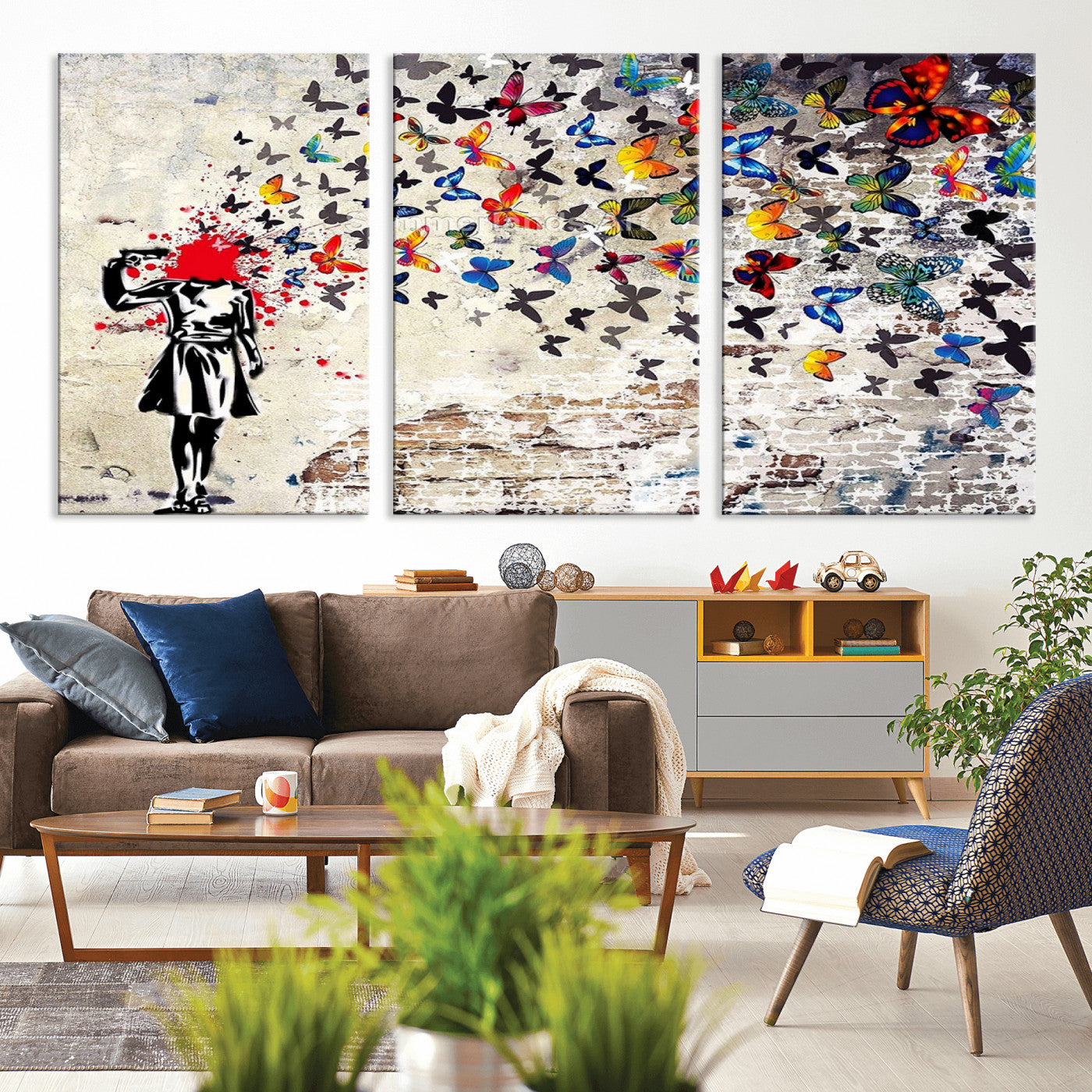 88654-MGV-CV-36X24-Butterfly Explosion Graffiti Wall Art – Street Art Canvas Print, Colorful Butterfly Spray Mural, Modern Abstract Urban Wall Decor