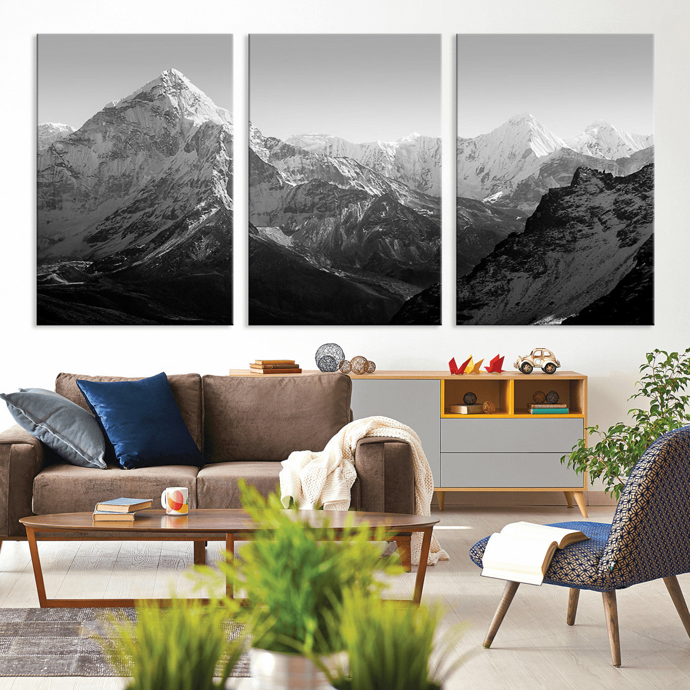 10775-MGV-CV-36X24-Snow Capped Mountain Wall Art – Black and White Canvas Print of Majestic Peaks, Nature Landscape Photography for Office, Bedroom,