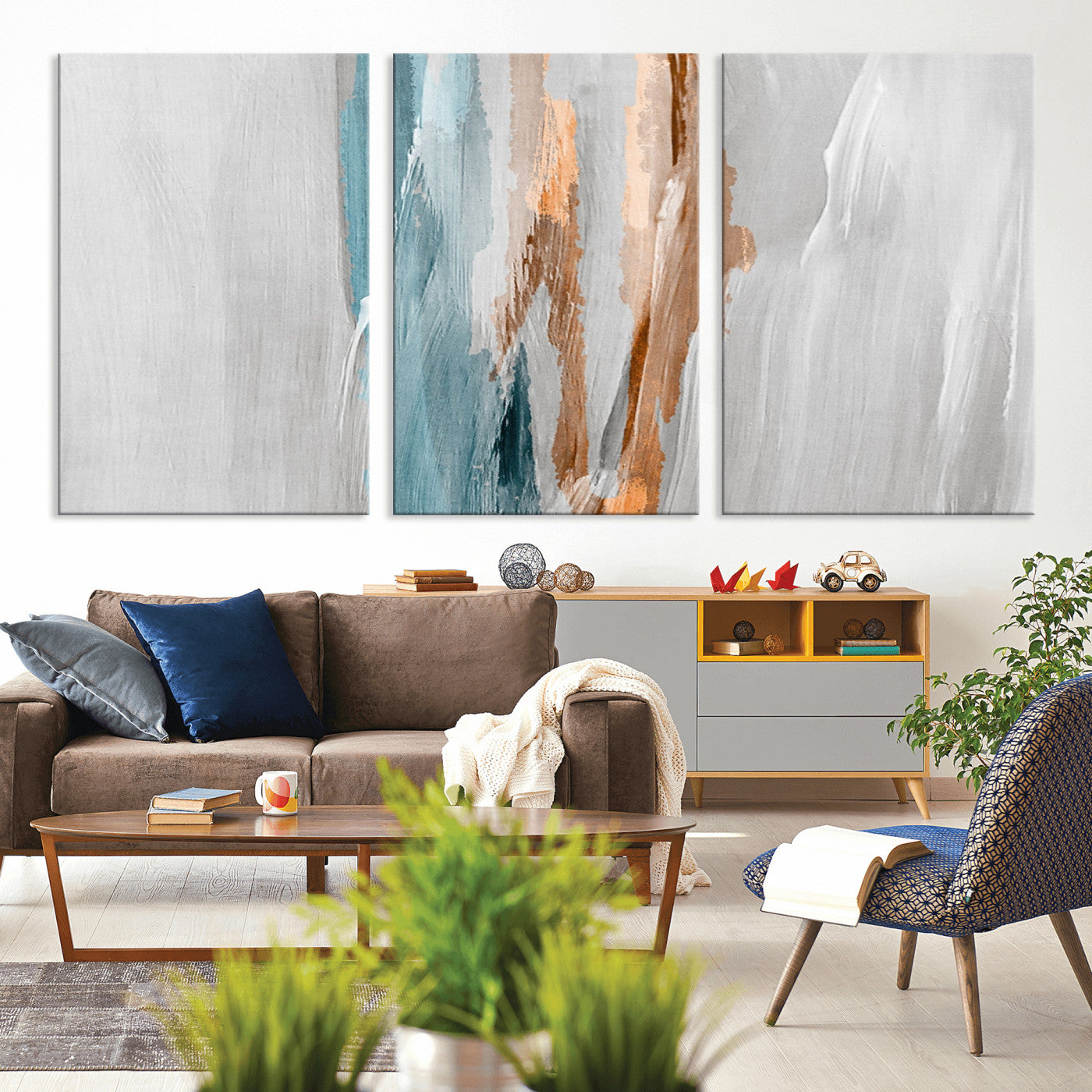 66154-MGV-CV-36X24-Abstract Brushstroke Wall Art – Modern Teal and Gold Canvas Print, Minimalist Contemporary Painting for Living Room, Bedroom, or