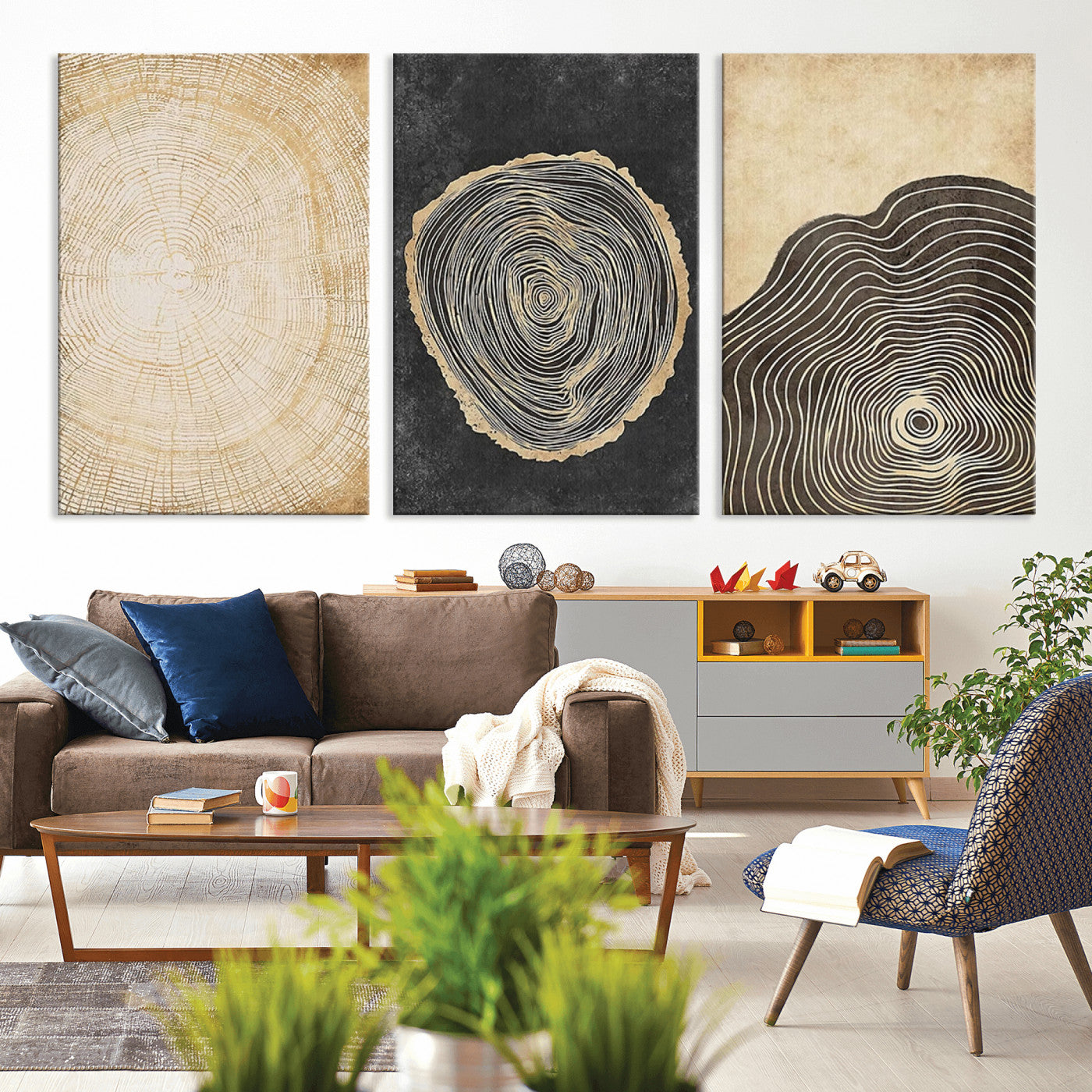 77785-MGV-CV-36X24-Tree Ring Abstract Wall Art – Rustic Wood Growth Pattern Canvas Prints, Modern Nature-Inspired Decor for Living Room or Office