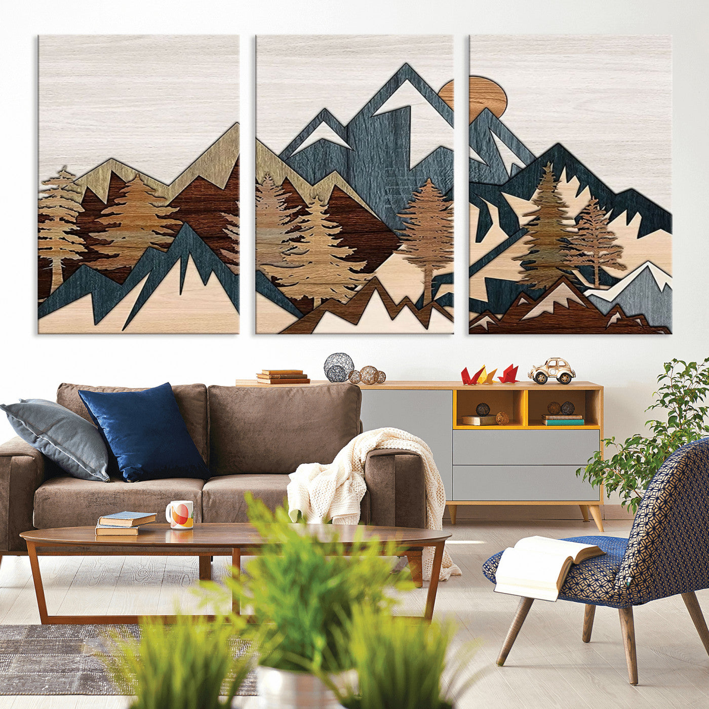67950-MGV-CV-36X24-Modern Wood Wall Art Canvas Print, Framed Mountain Range Art Picture Print, Wood Mountain Range Perfect Rustic Decor Artwork