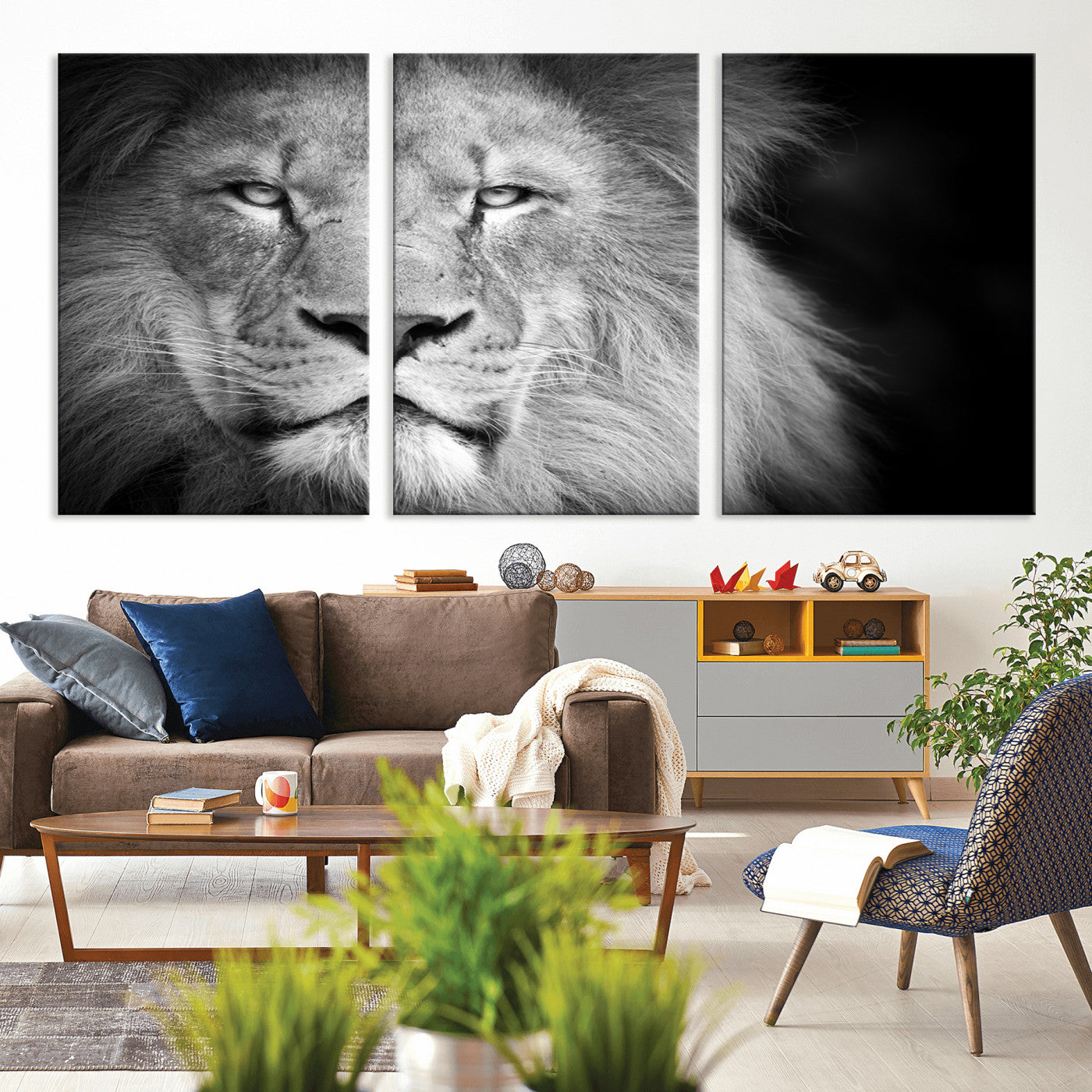 94453-MGV-CV-36X24-Lion Portrait Wall Art – Black and White King of the Jungle Canvas Print, Safari Wildlife Decor for Office, Bedroom, or Living