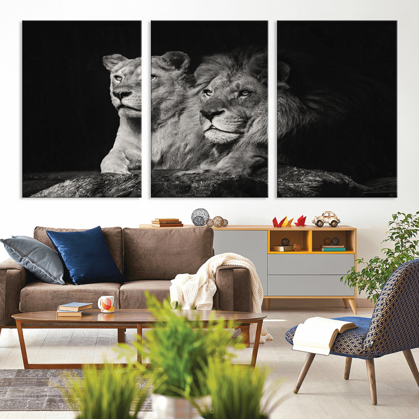 80013-MGV-CV-36X24-Lion and Lioness Wall Art – Black and White Wildlife Photography Canvas Print, African Safari Animal Decor for Office, Bedroom