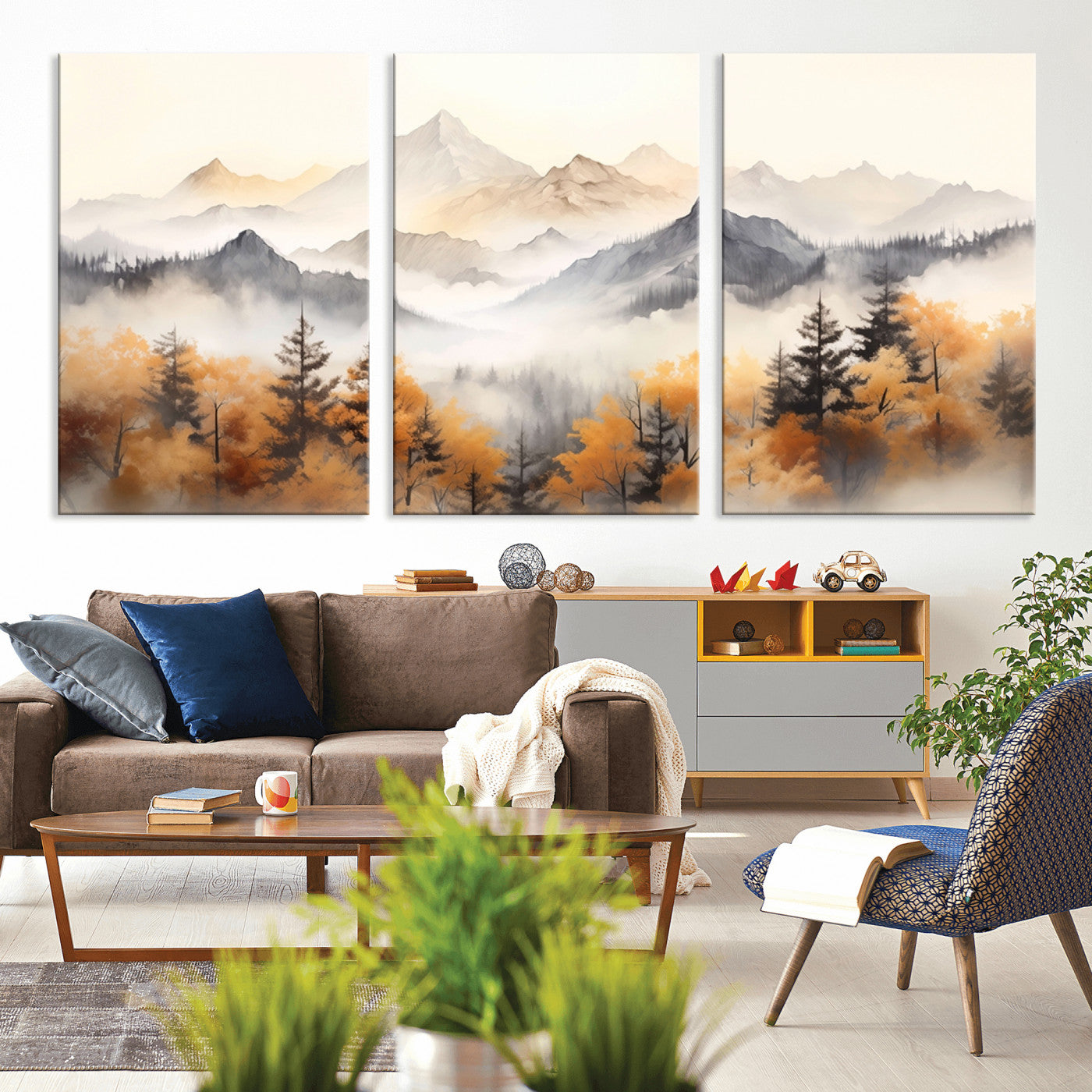 70049-MGV-CV-36X24-Autumn Mountain Forest Wall Art – Misty Landscape Canvas Print, Rustic Nature Inspired Decor for Living Room, Bedroom or Office
