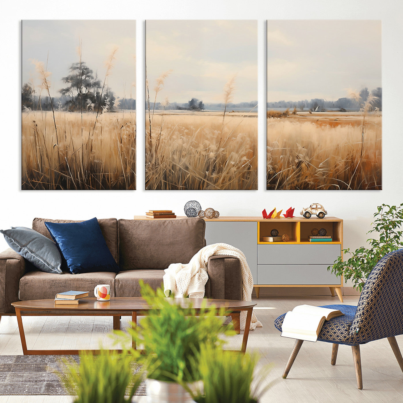 38193-MGV-CV-36X24-Golden Meadow Wall Art – Serene Grassland Landscape Canvas Print, Rustic Nature Decor for Bedroom, Living Room or Farmhouse