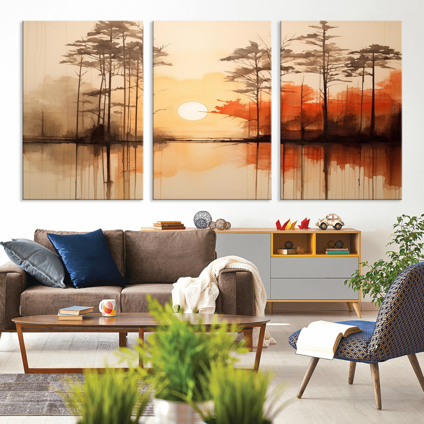 51083-MGV-CV-36X24-Sunset Lake Forest Wall Art – Serene Trees and Orange Sky Reflection Canvas Print, Tranquil Nature Decor for Living Room, Office