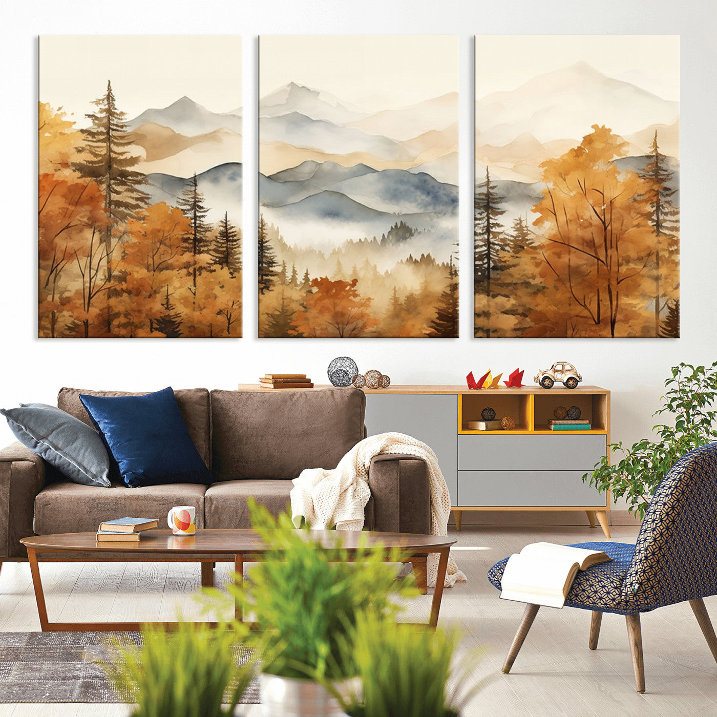 72950-MGV-CV-36X24-Autumn Mountain Forest Wall Art – Golden Fall Landscape Canvas Print, Nature-Inspired Home Decor for Living Room, Bedroom or