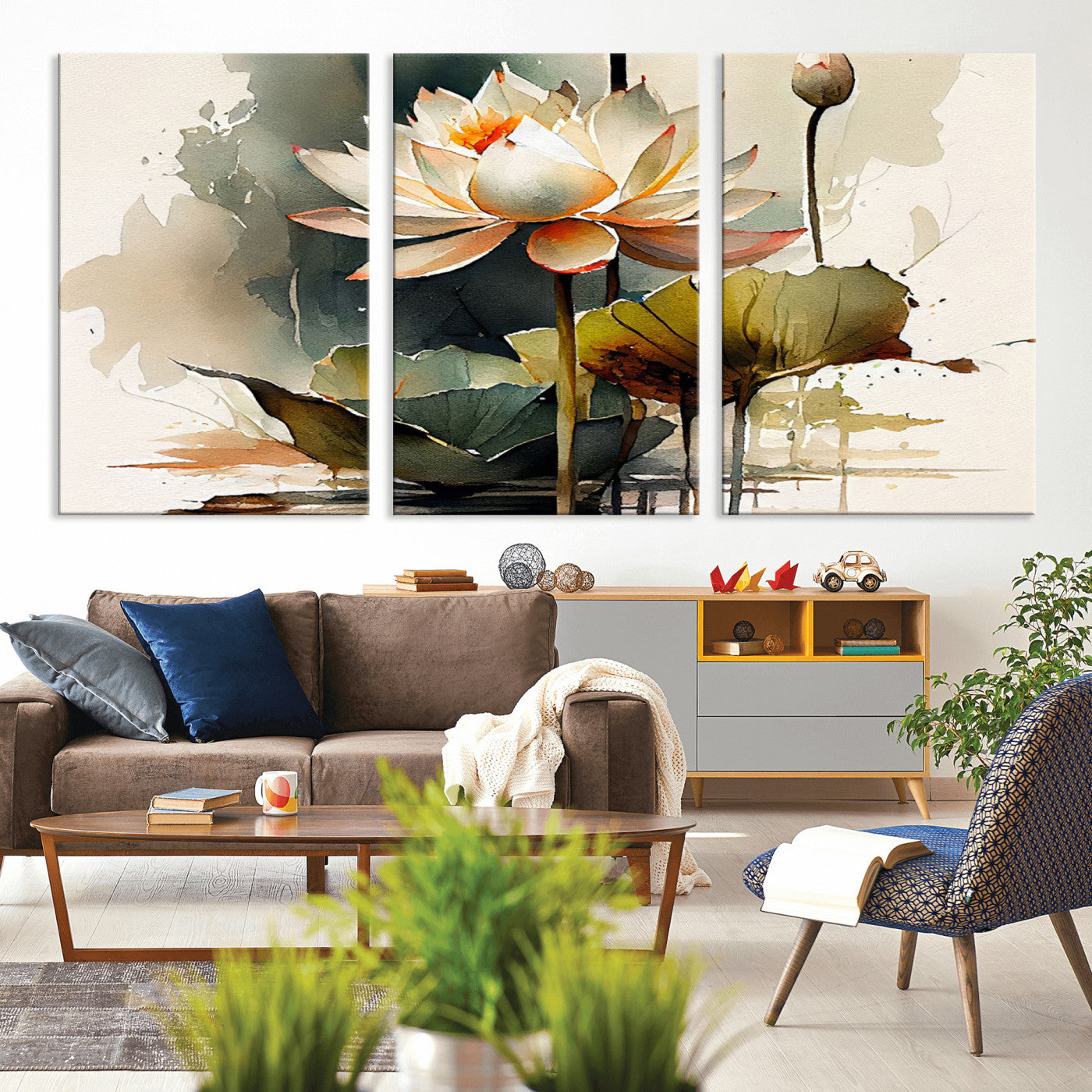 62531-MGV-CV-36X24-Lotus Flower Wall Art – Watercolor Botanical Canvas Print, Tranquil Nature Artwork for Living Room, Bedroom or Meditation Space