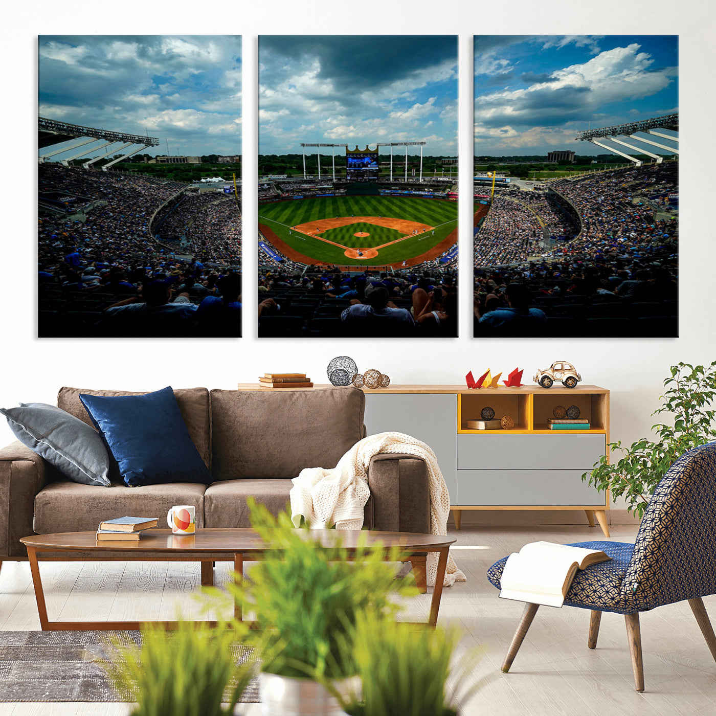 37127-MGV-CV-36X24-Kauffman Stadium Wall Art Canvas Print, Framed Kansas City Royals Field Art Picture Print, Baseball Stadium Perfect Sport Room