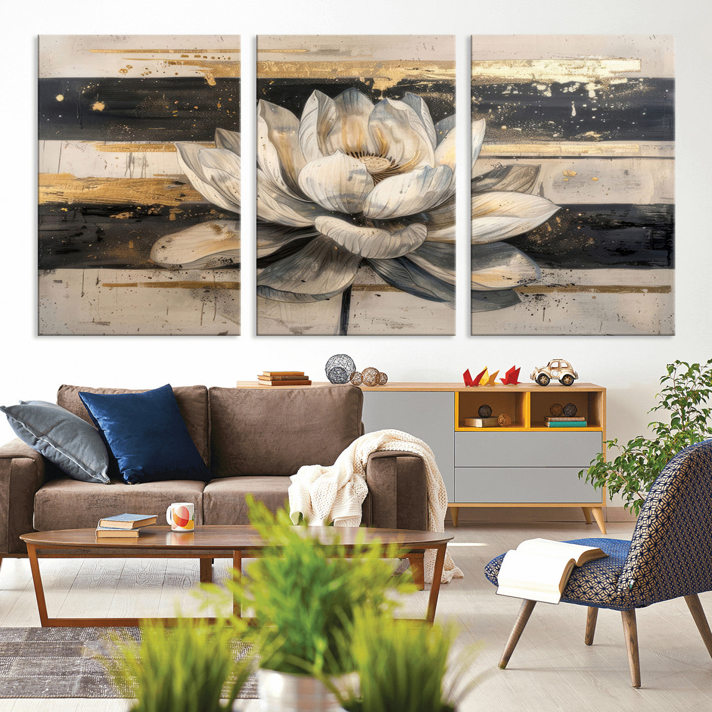 18807-MGV-CV-36X24-Lotus Flower Wall Art Canvas Print, Framed Abstract Lotus Art Picture Print, White Lotus Flower Perfect Abstract Floral Decor