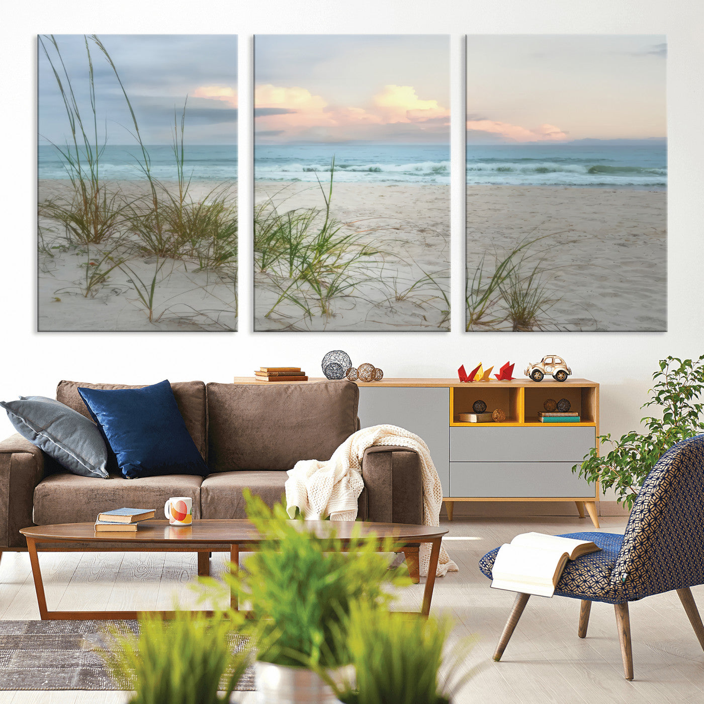 Test1001-MGV-CV-36X24-Coastal Beach Wall Art – Panoramic Ocean Waves and Sandy Dunes Canvas Print, Serene Seascape with Sea Oats for Relaxing Home or