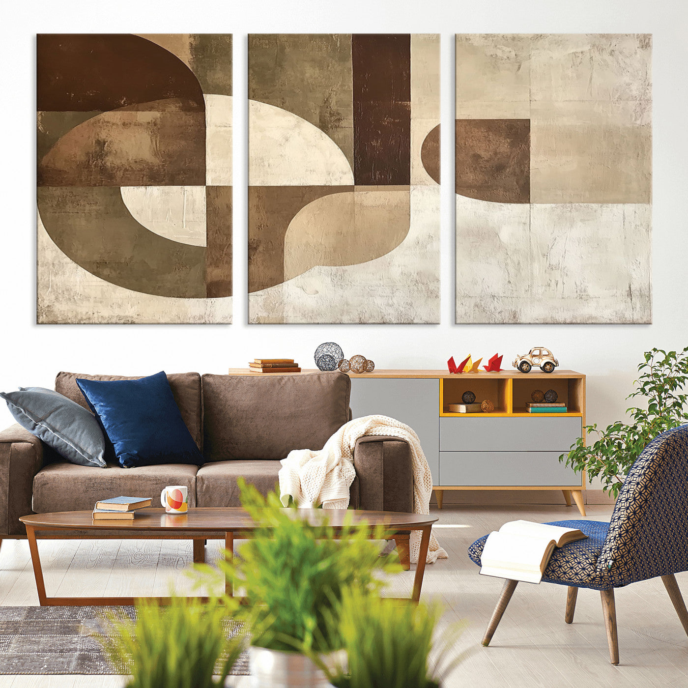 59767-MGV-CV-36X24-Abstract Geometric Shapes Wall Art – Modern Minimalist Canvas Print, Neutral Brown Beige Tan Artwork for Living Room, Bedroom,