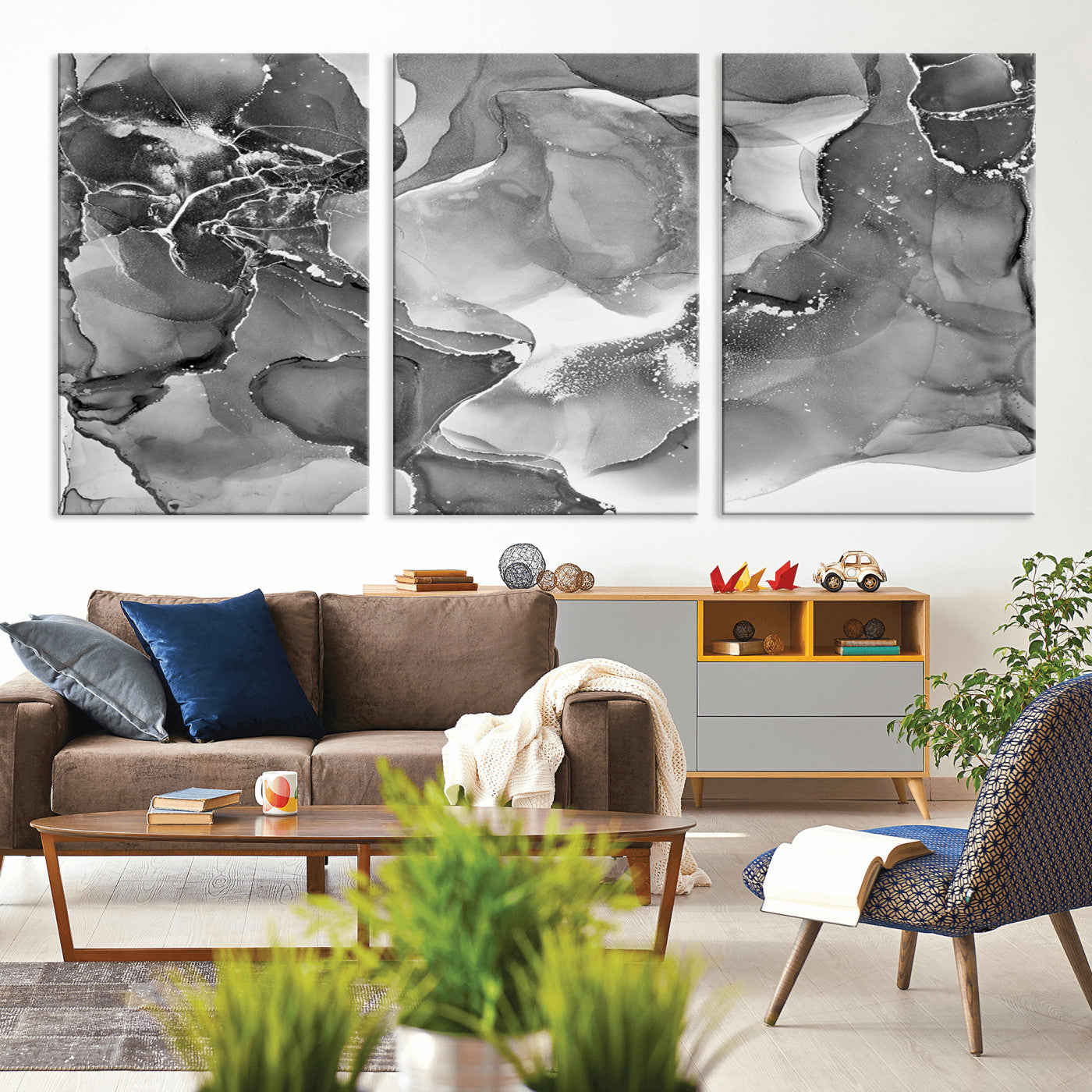 15911-MGV-CV-36X24-Black and White Abstract Wall Art – Modern Ink Swirl Canvas Print, Minimalist Contemporary Painting for Living Room, Bedroom,