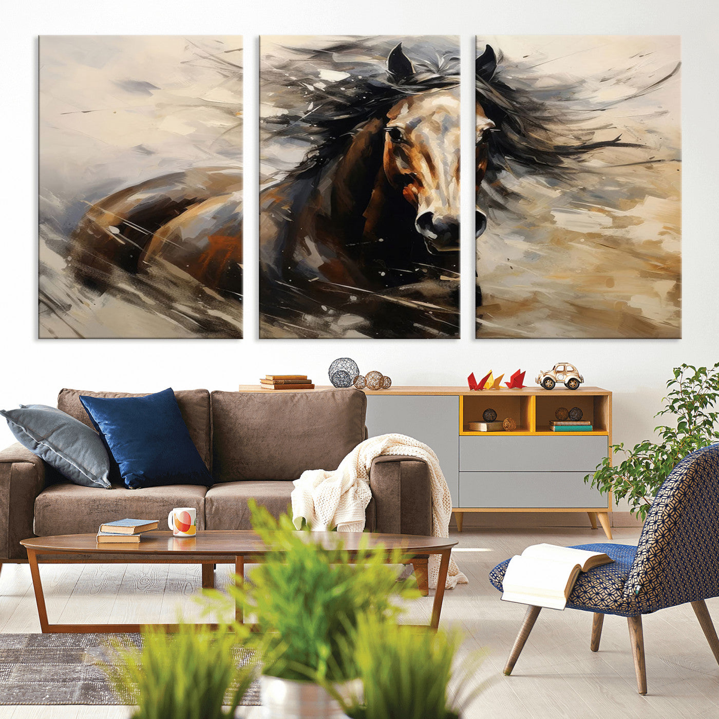 53001-MGV-CV-36X24-Wild Horse Wall Art – Majestic Stallion Canvas Print with Flowing Mane, Rustic Western Style Painting for Living Room, Office or