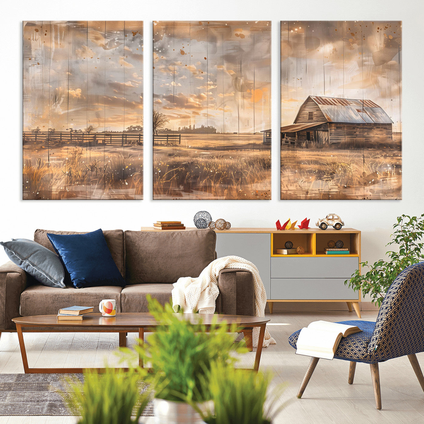 FARM2-MGV-CV-36X24-Rustic Farmhouse Wall Art Canvas Print, Framed Old Barn Art Picture Print, Southwestern Farmhouse Perfect Rustic Decor Artwork