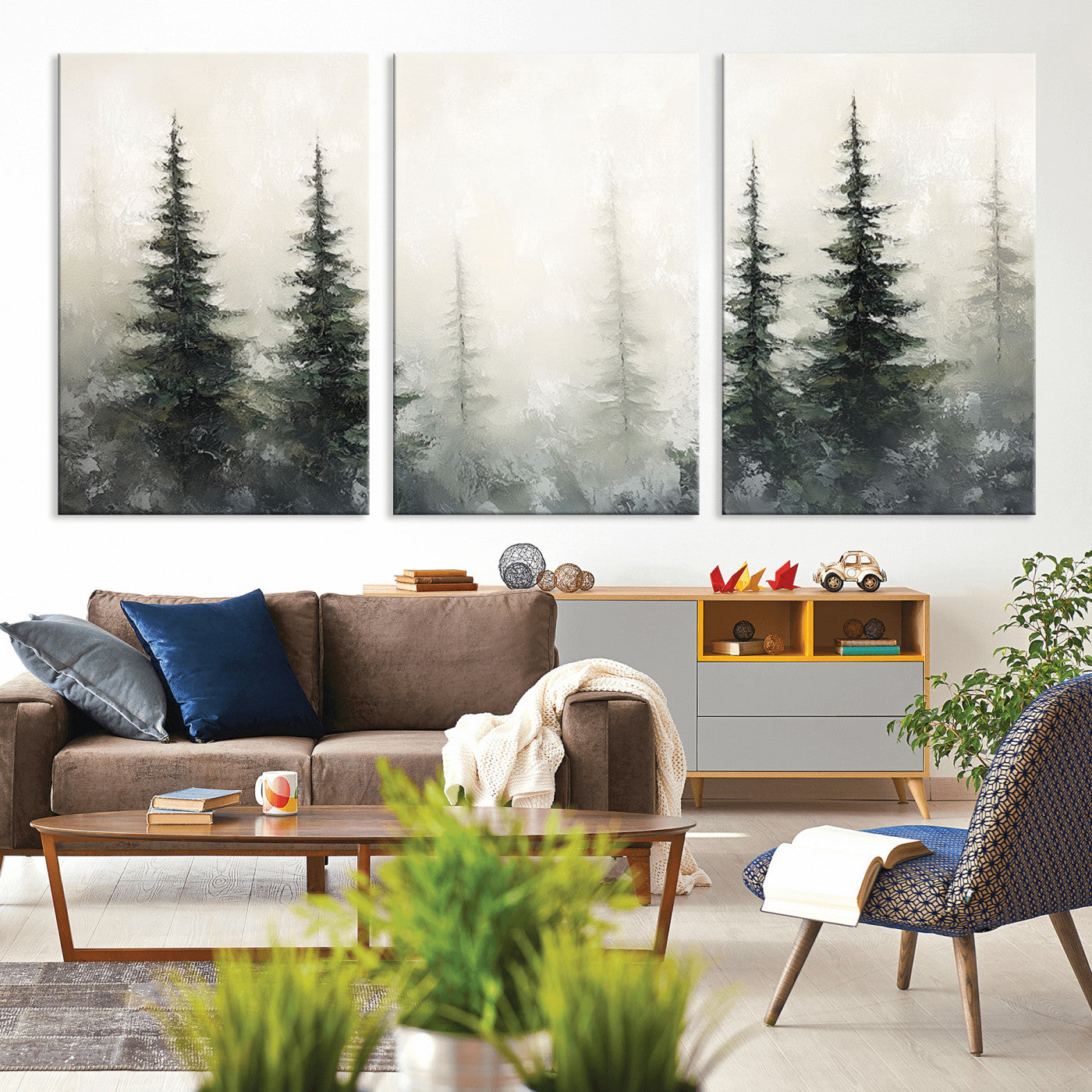 33241-MGV-CV-36X24-Misty Forest Wall Art Canvas Print, Framed Foggy Pines Art Picture Print, Forest Haze Perfect Rustic Minimalist Decor Artwork
