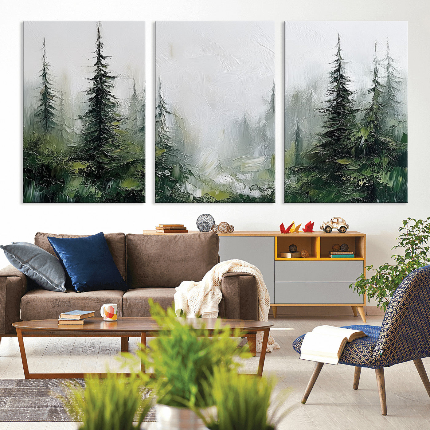 76014-MGV-CV-36X24-Forest Wall Art – Textured Canvas Print Featuring Misty Evergreen Pines and Woodland Landscape, Rustic Nature Artwork for Living