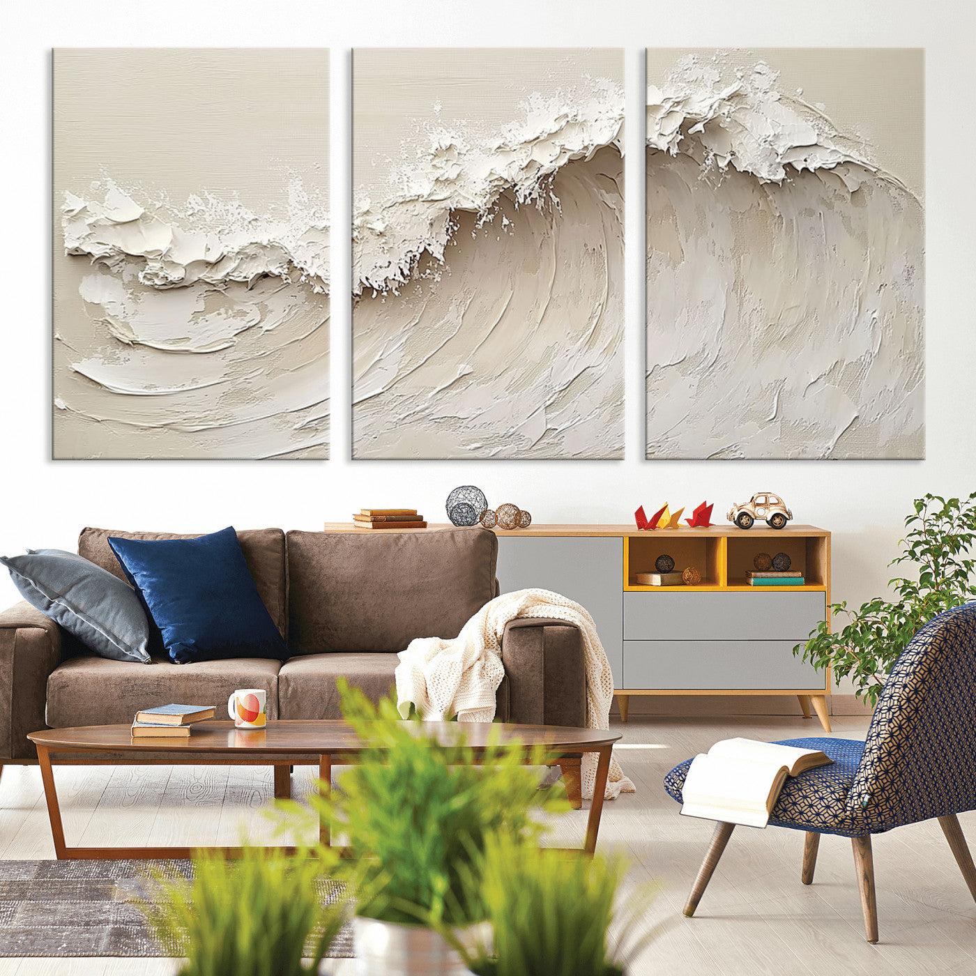45175-MGV-CV-36X24-Textured Wave Wall Art Canvas Print, Framed Minimal Seascape Art Picture Print, Elegant Wave Perfect Modern Coastal Decor Artwork