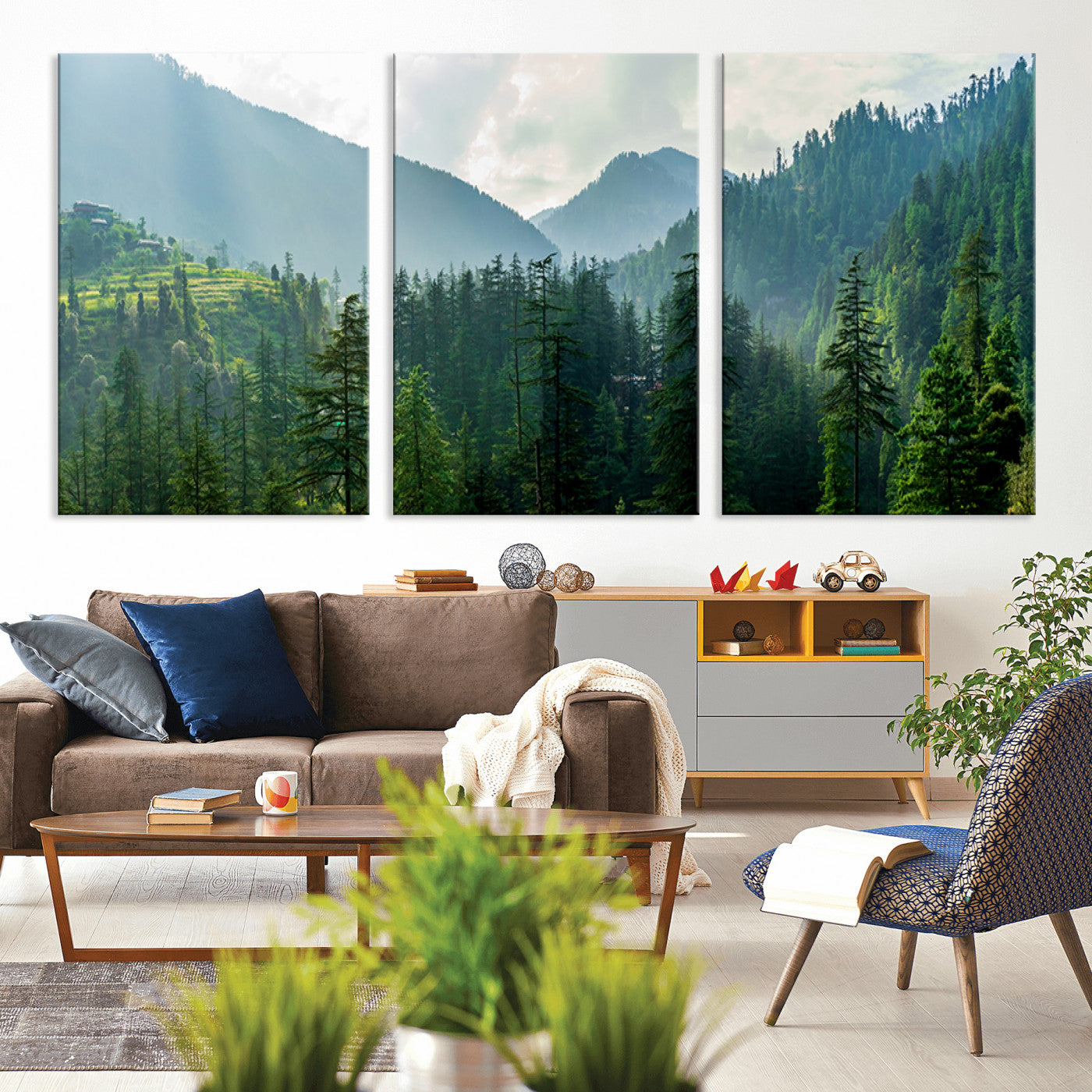 83417191-MGV-CV-36X24-Misty Mountain Forest Wall Art – Pine Tree Landscape Canvas Print, Nature Photography Panorama, Tranquil Green Forest Décor for