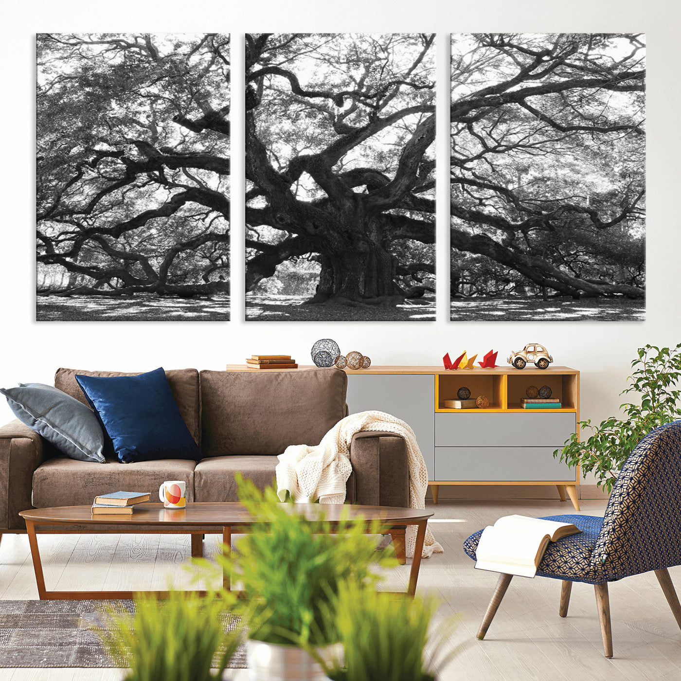 81655611-MGV-CV-36X24-Ancient Oak Wall Art Canvas Print, Framed Twisted Branches Art Picture Print, Gnarled Tree Perfect Moody Nature Decor Artwork