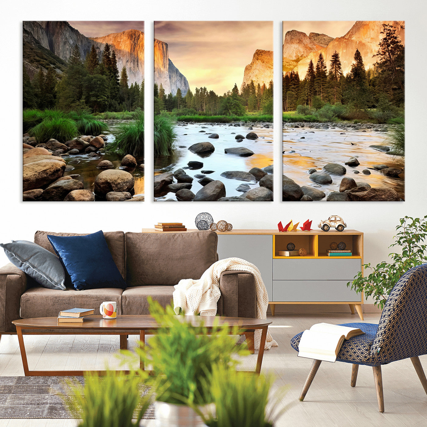 90956031-MGV-CV-36X24-Yosemite Valley Wall Art – Scenic Mountain River Landscape Canvas Print, Nature Photography for Living Room, Bedroom, Cabin,