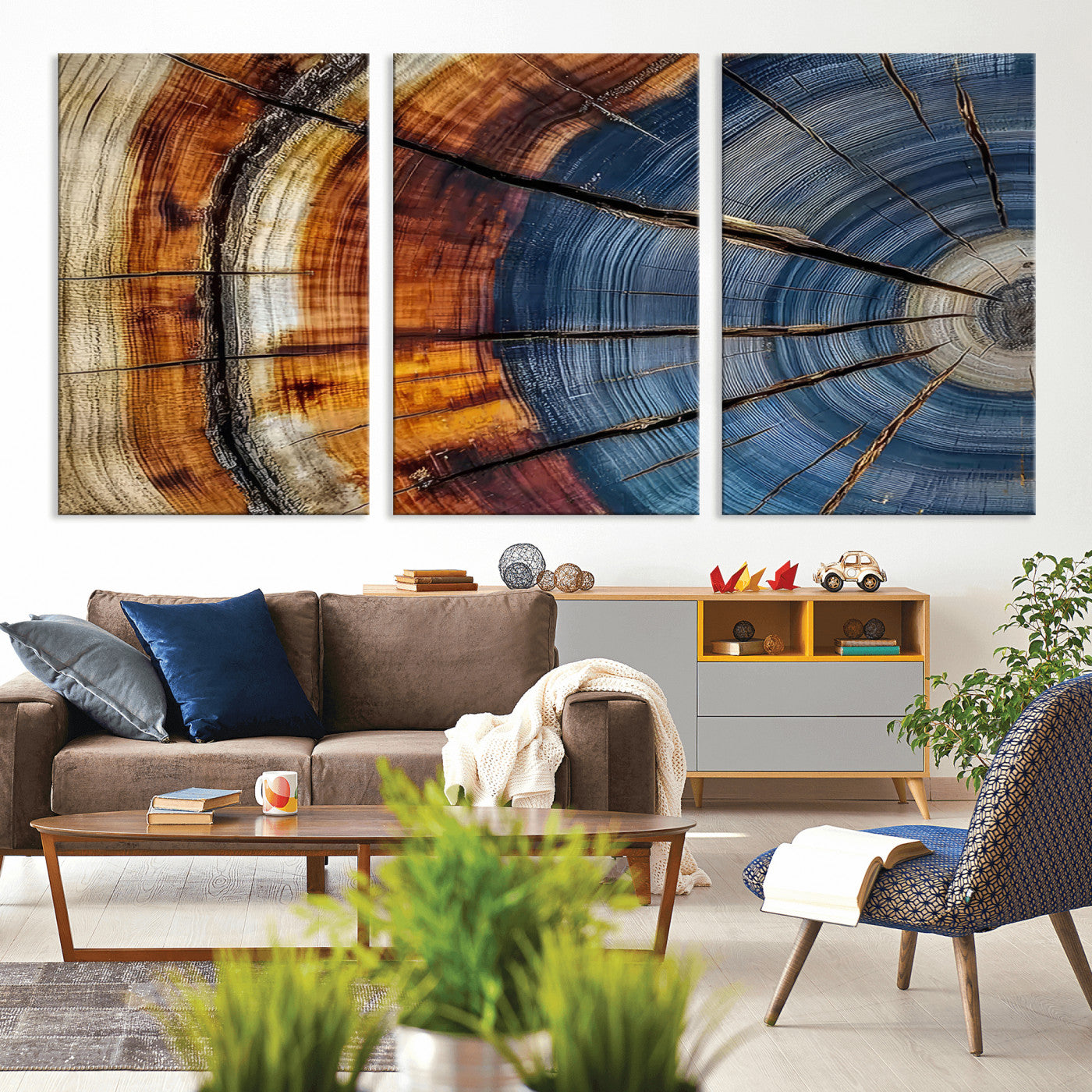 96890915-MGV-CV-36X24-Abstract Tree Ring Wall Art – Rustic Nature Canvas Print with Wood Grain Texture, Modern Earth Tone Artwork for Office, Living