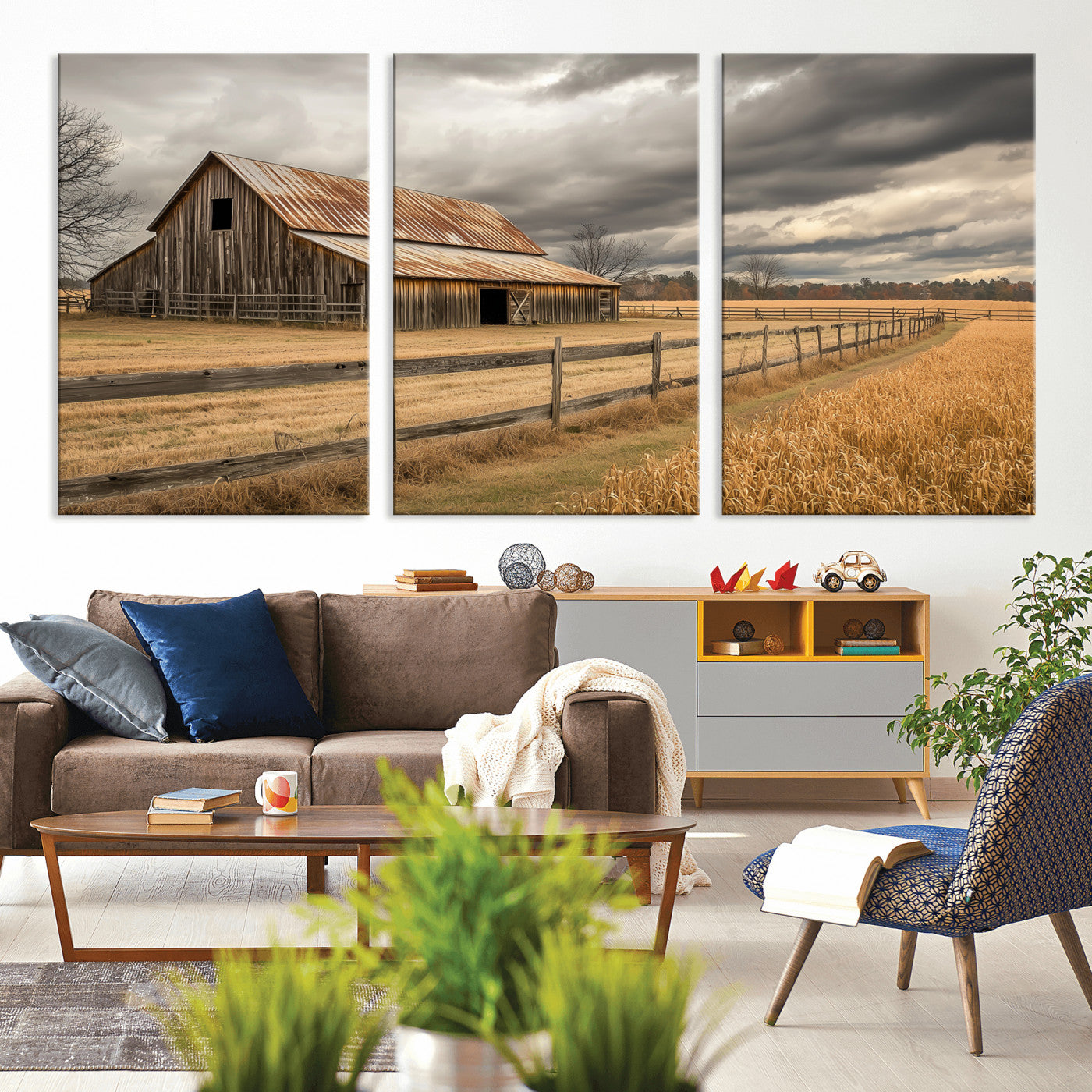 26821575-MGV-CV-36X24-Old Barn Wall Art Canvas Print, Framed Rustic Barn Art Picture Print, Moody Farm Perfect Rustic Farmhouse Decor Artwork