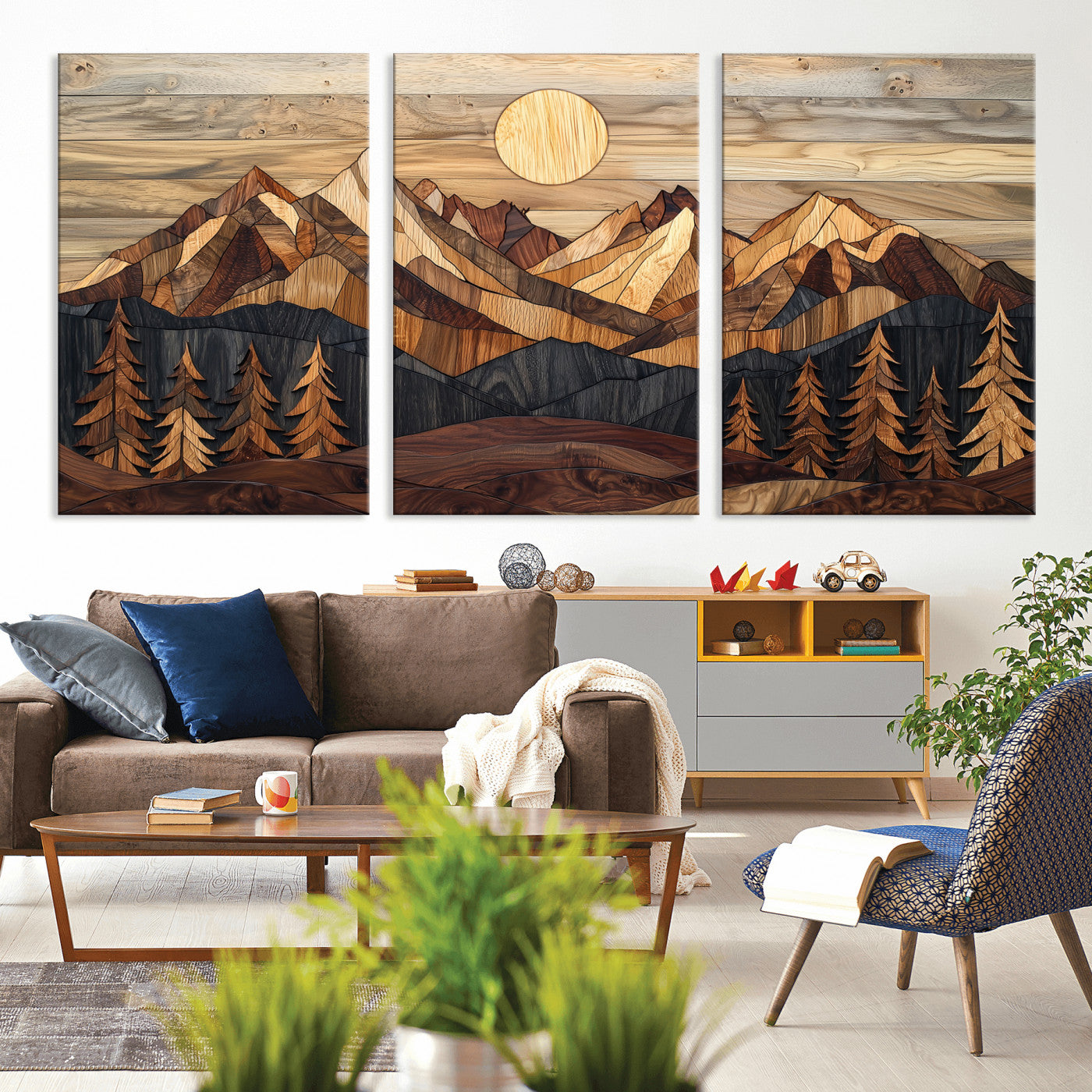 39116082-MGV-CV-36X24-Wood Mountain Landscape Wall Art Canvas Print, Framed Sunset Hills Art Picture Print, Abstract Nature Perfect Boho Decor Artwork