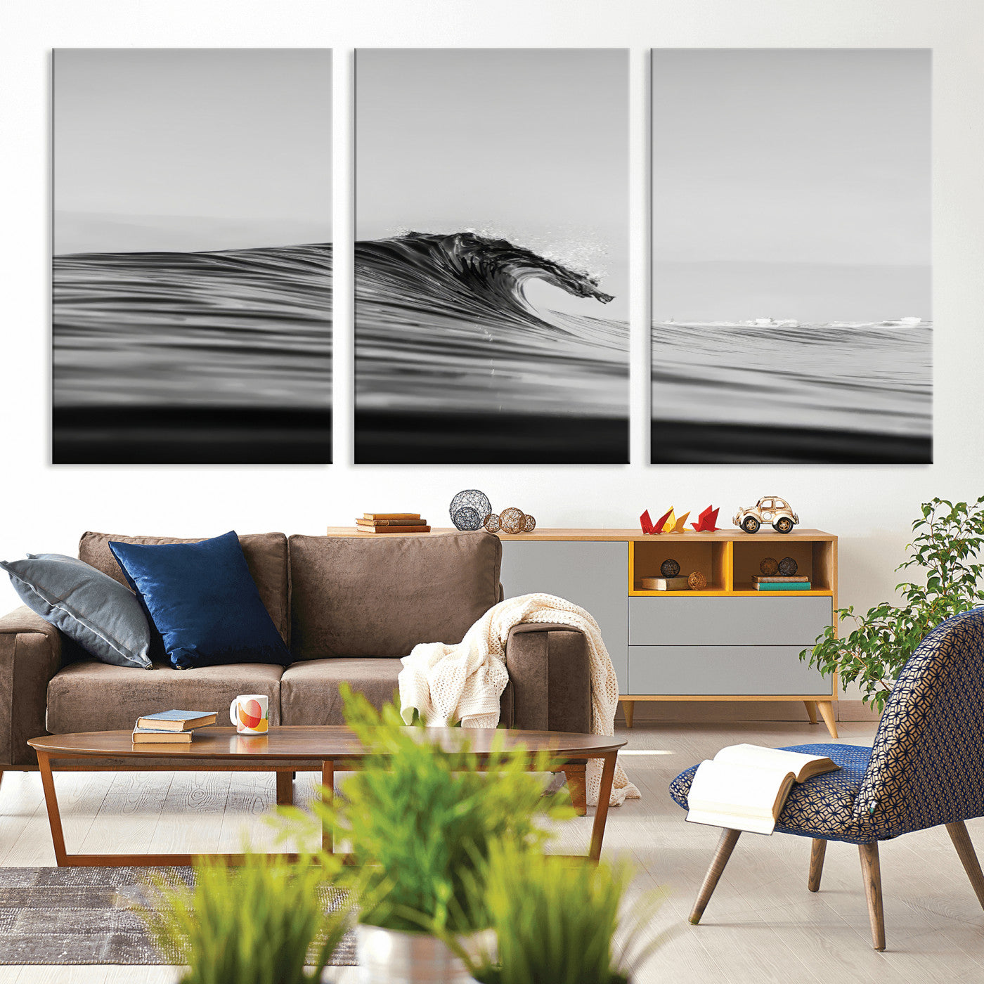 24029476-MGV-CV-36X24-Black Wave Wall Art Canvas Print, Framed Abstract Surf Art Picture Print, Minimalist Ocean Perfect Minimalist Coastal Decor