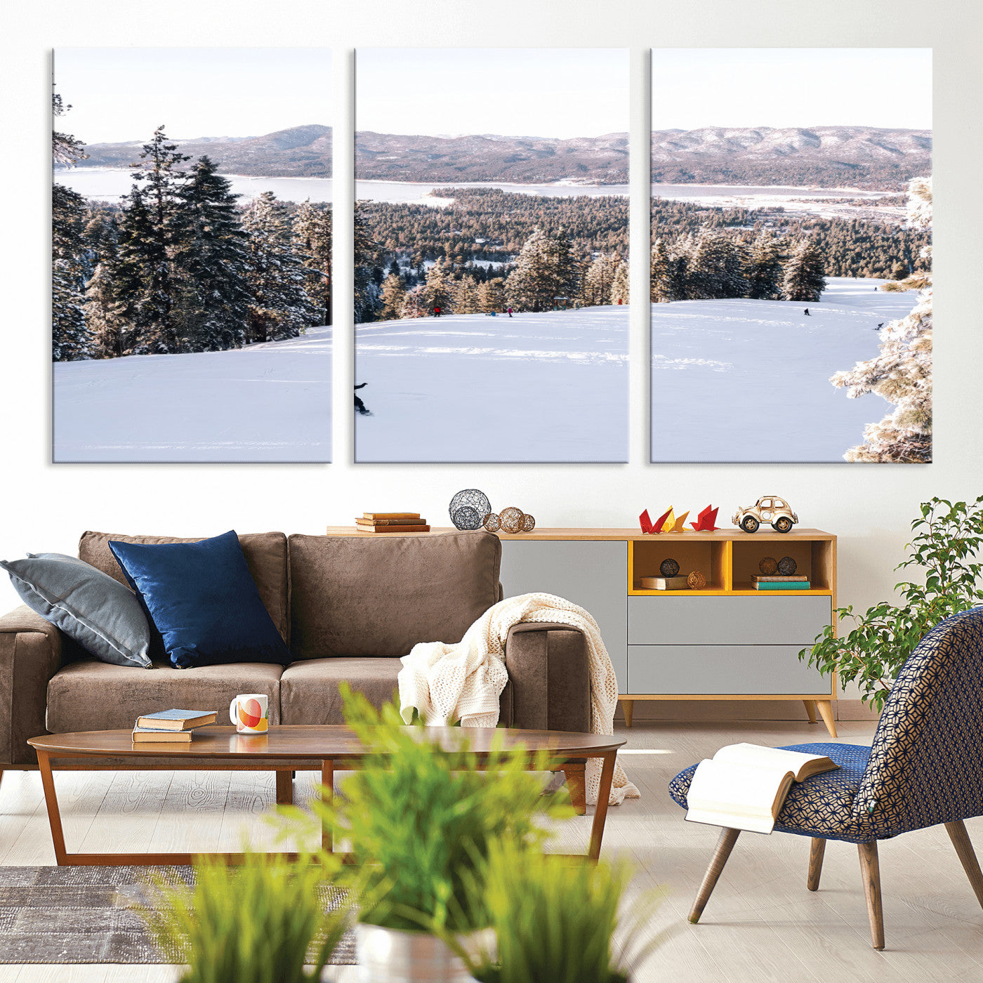 79857868-MGV-CV-36X24-Snowy Mountain Wall Art Canvas Print, Framed Ski Slope Art Picture Print, Winter Forest Perfect Modern Rustic Decor Artwork