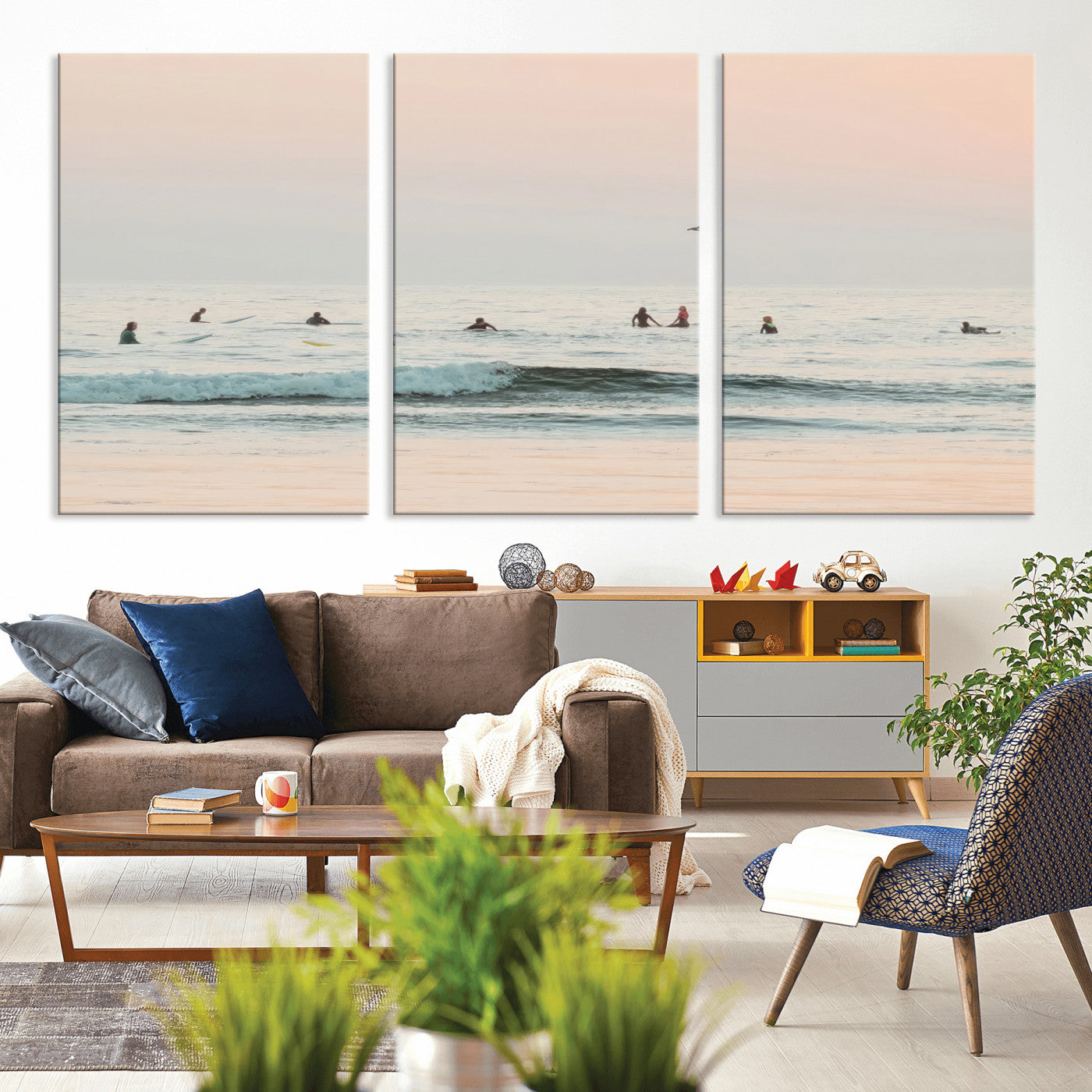 98888919-MGV-CV-36X24-Pastel Ocean Wall Art Canvas Print, Framed Soft Sunset Swimming Art Picture Print, Calm Sea Horizon Perfect Soft Coastal