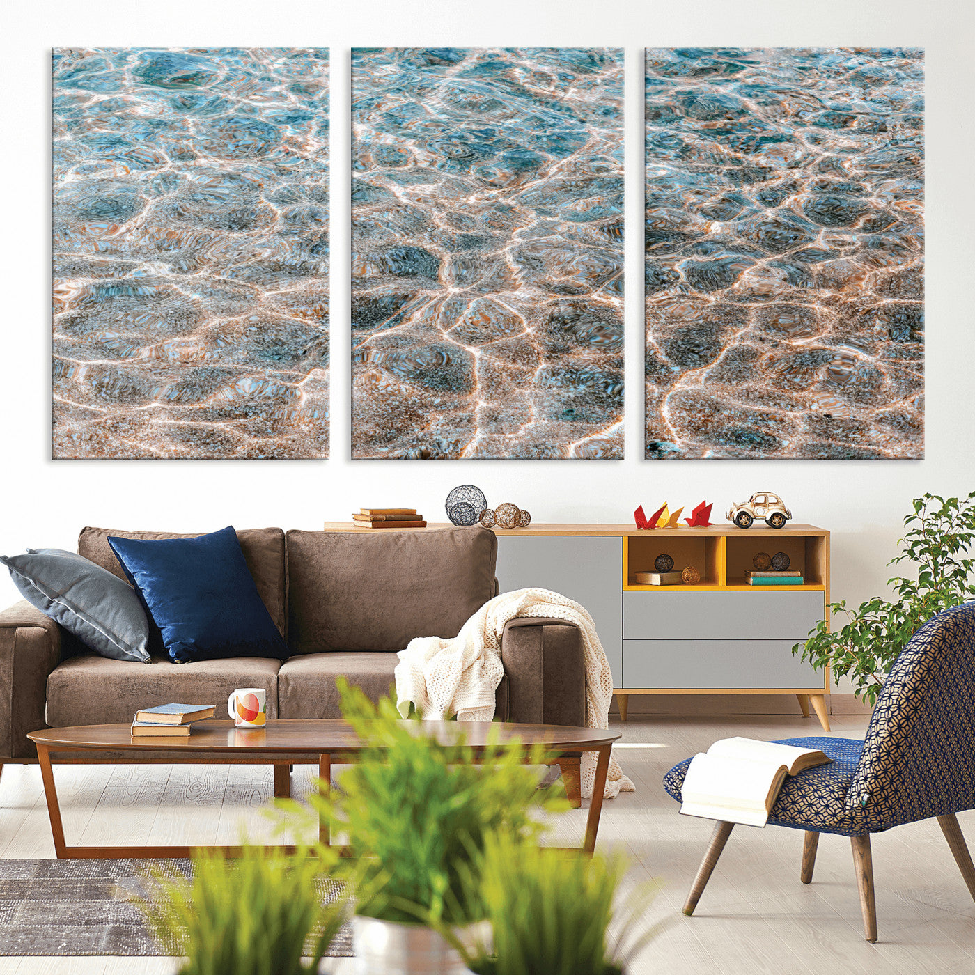 26580287-MGV-CV-36X24-Clear Water Wall Art Canvas Print, Framed Sunlit Ripples Art Picture Print, Ocean Texture Perfect Modern Coastal Decor Artwork