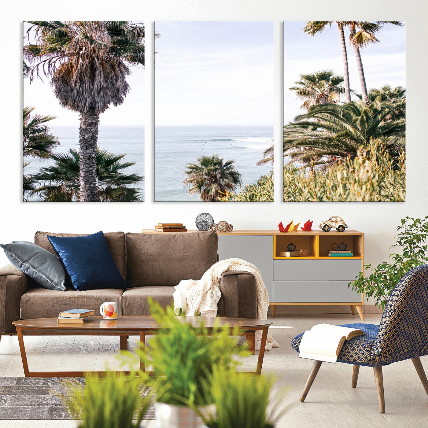 51404565-MGV-CV-36X24-Palm Trees Wall Art Canvas Print, Framed Ocean Breeze Art Picture Print, Coastal View Perfect Tropical Coastal Decor Artwork
