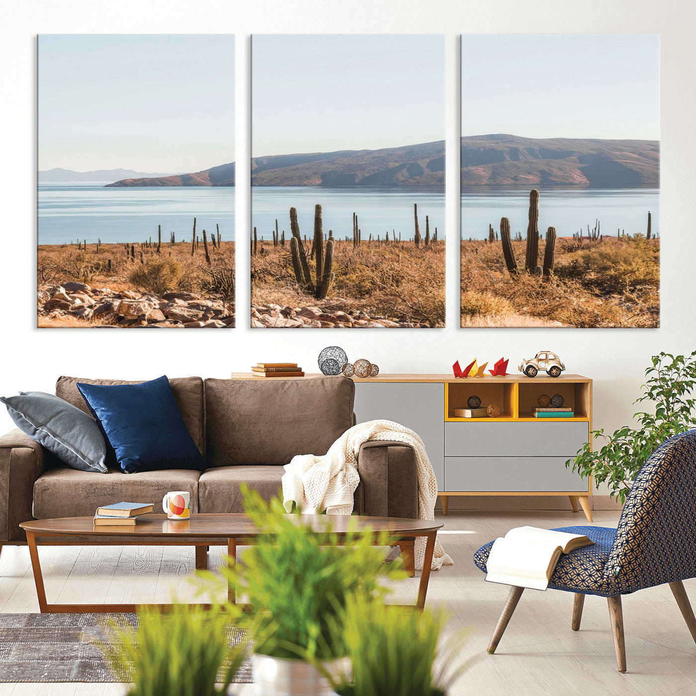 45193515-MGV-CV-36X24-Desert Cactus Wall Art Canvas Print, Framed Baja Coastline Art Picture Print, Coastal Desert Perfect Southwestern Minimalist Decor