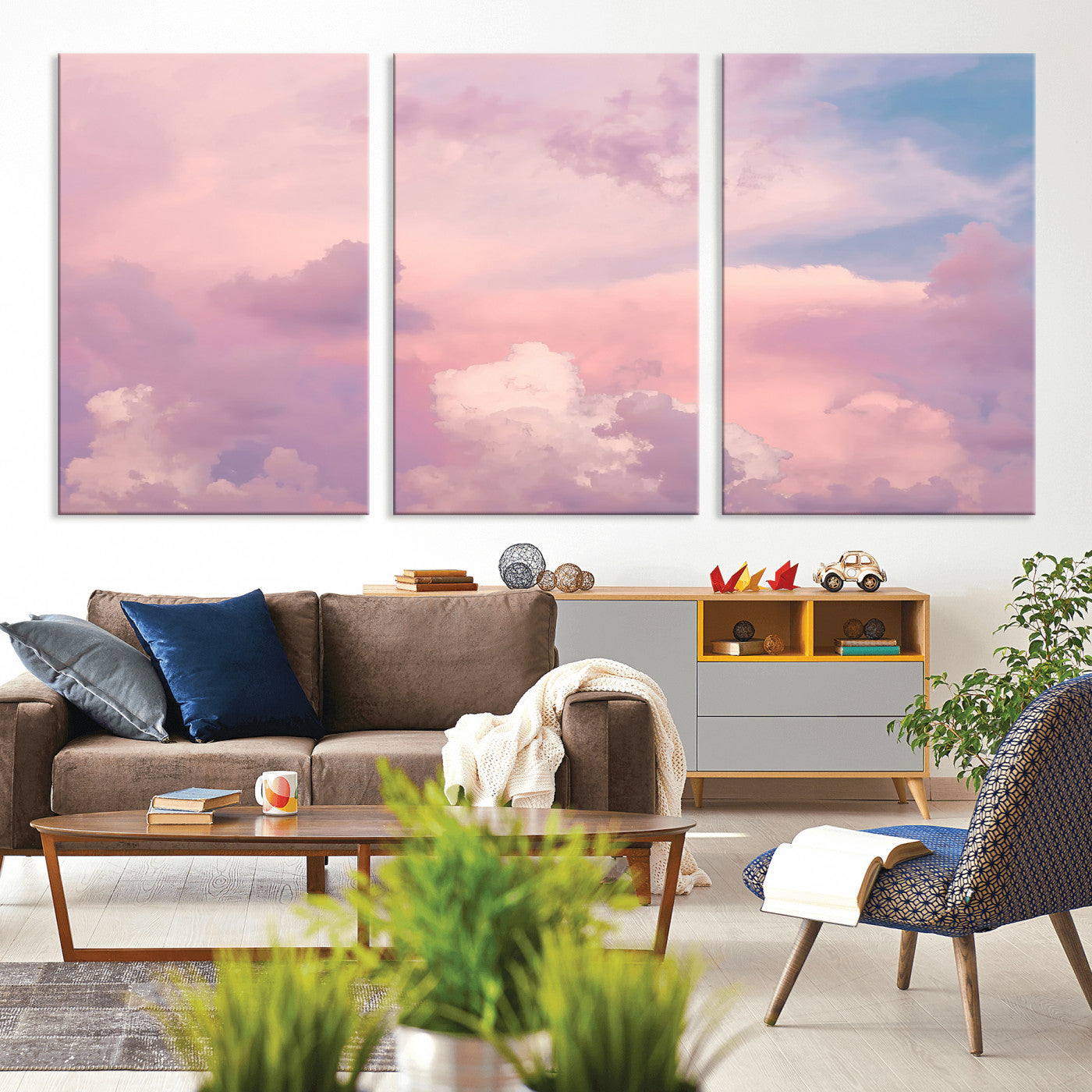 22874890-MGV-CV-36X24-Pastel Sky Wall Art Canvas Print, Framed Dreamy Cloudscape Art Picture Print, Sunset Glow Perfect Minimalist Serenity Decor