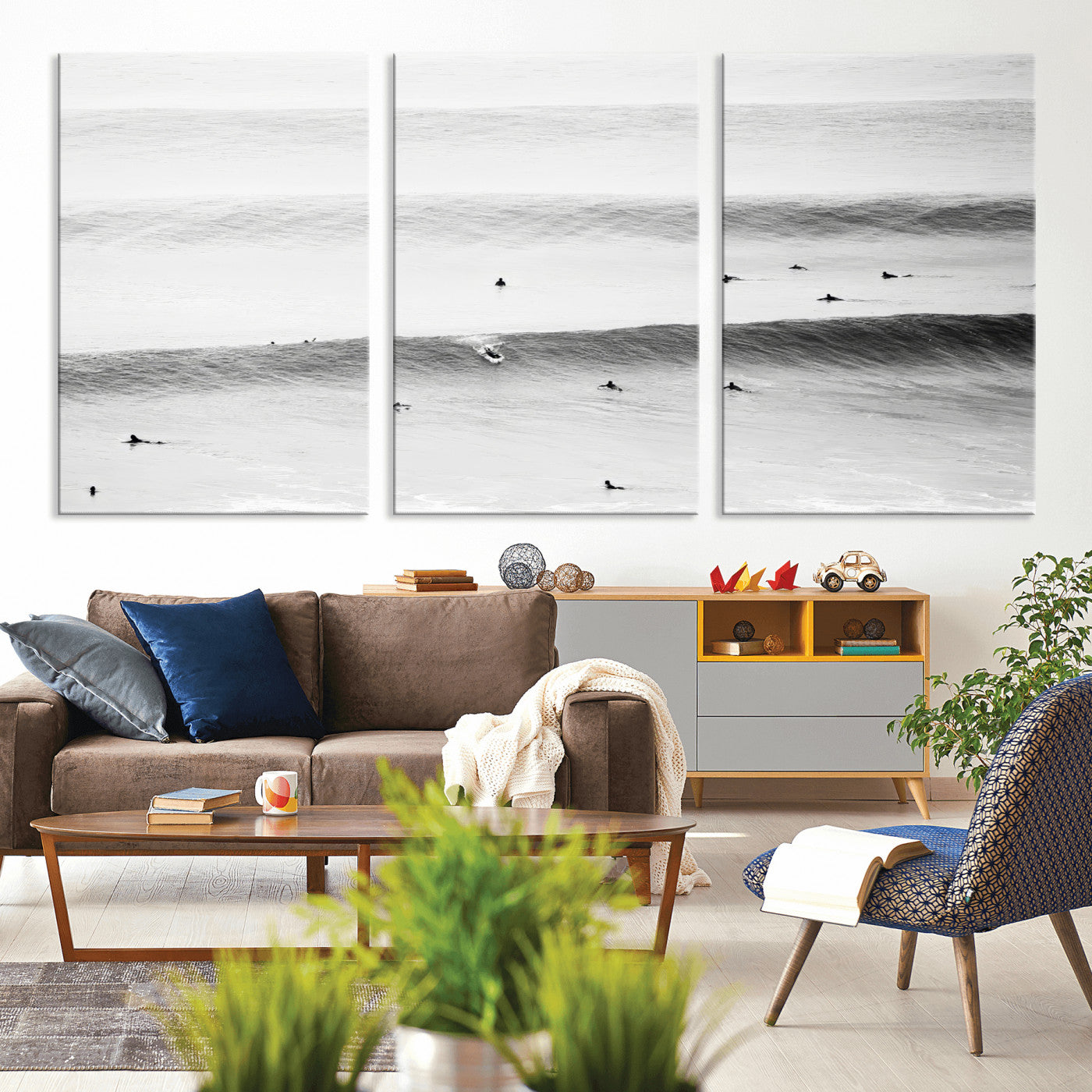 54291445-MGV-CV-36X24-Black White Ocean Wall Art Canvas Print, Framed Coastal Sport Art Picture Print, Ocean Culture Perfect Minimalist Coastal Decor