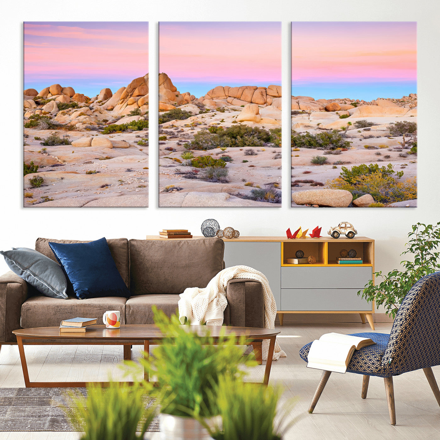96167137-MGV-CV-36X24-Vibrant Sunset Sky Wall Art Canvas Print, Framed Joshua Tree Art Picture Print, Rugged Terrain Perfect Southwestern Boho Decor